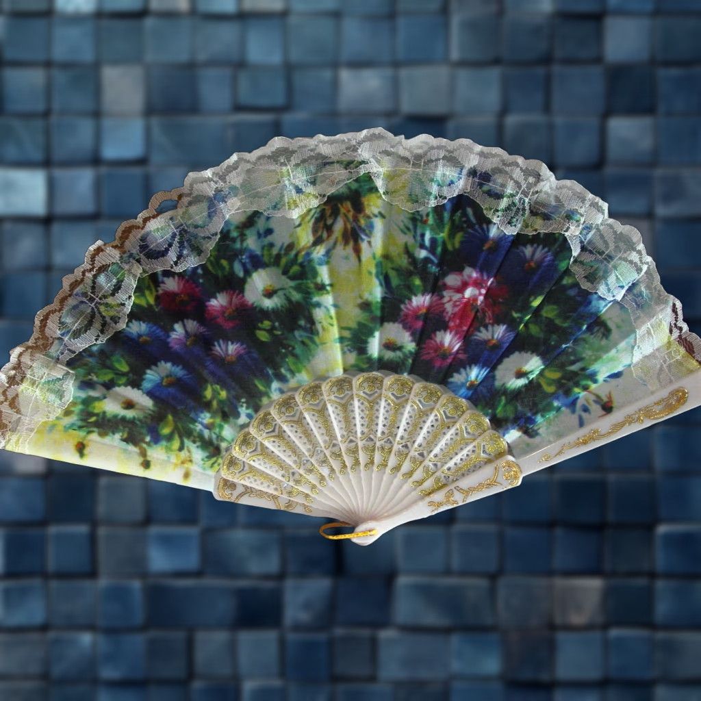 Vintage Vintage Small Hand Fan with Flowers, 16-inch Decorative Handheld Fan, RM1I Size ONE SIZE - 1 Thumbnail