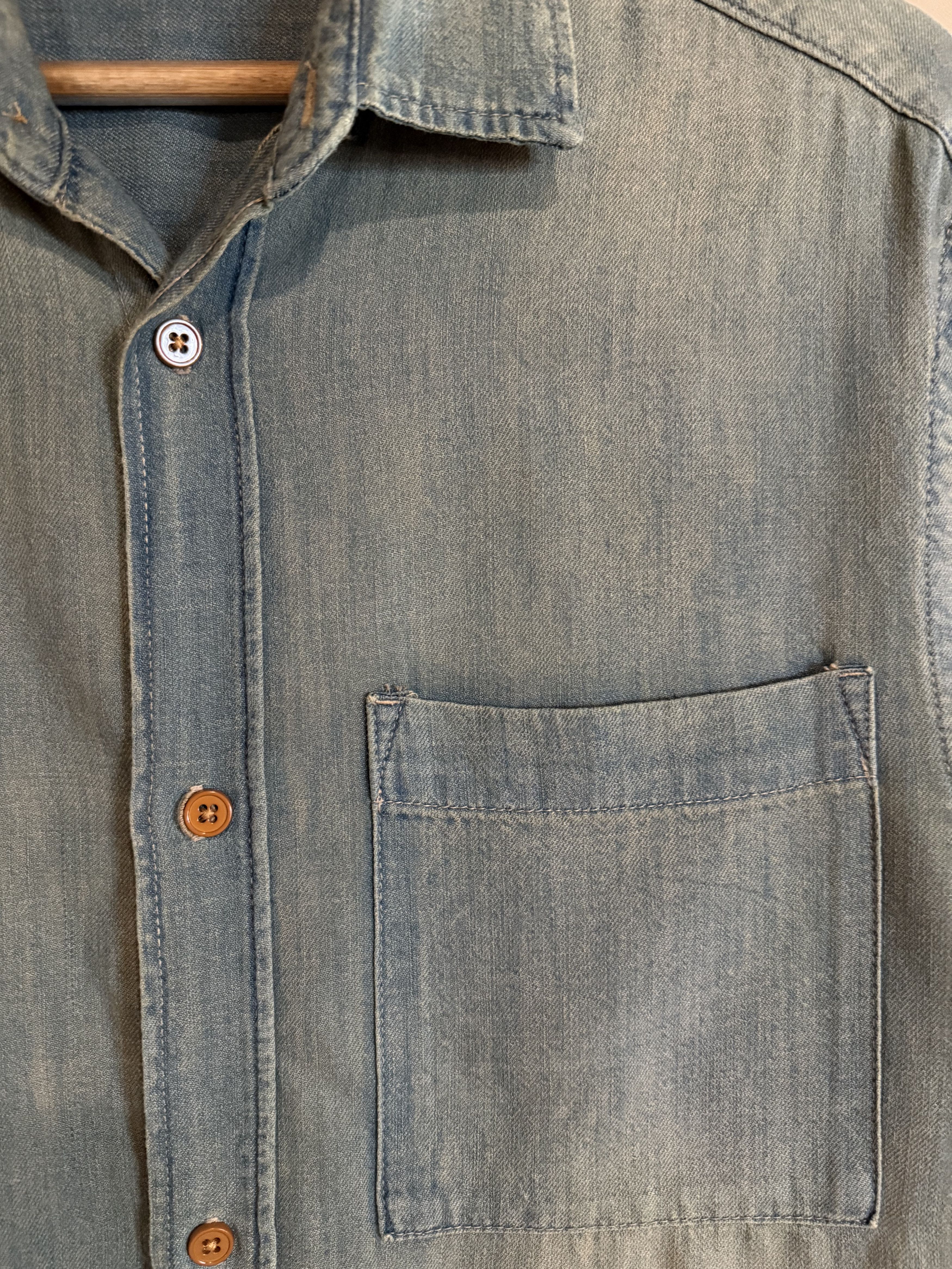 Other Blue Faded Denim Twill S/S Shirt, Large Size US L / EU 52-54 / 3 - 2 Thumbnail