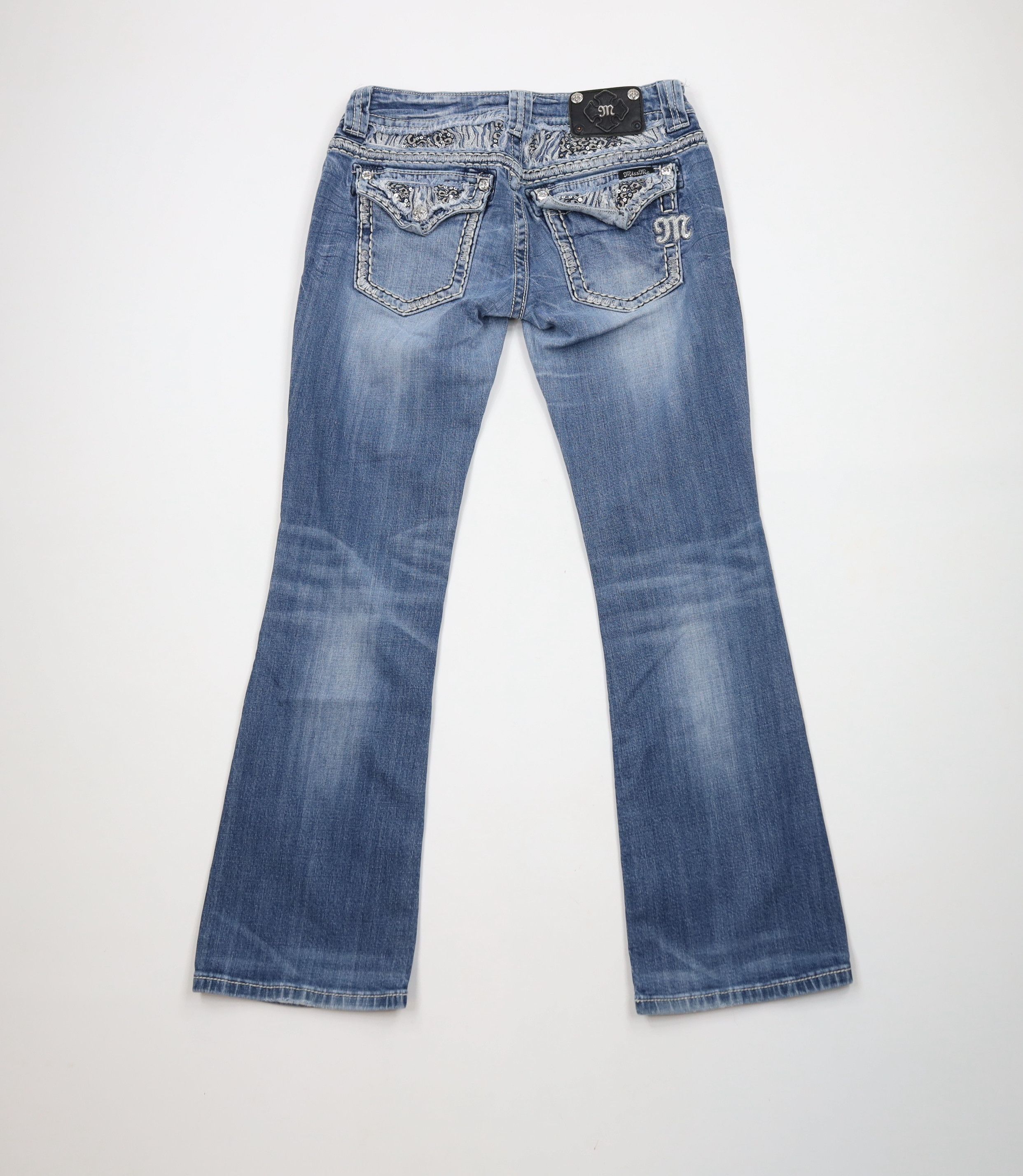 Miss Me × Vintage Miss Me Stitch Sequin Wide Leg Boot Cut Denim Jeans Blue Size 29" - 11 Thumbnail