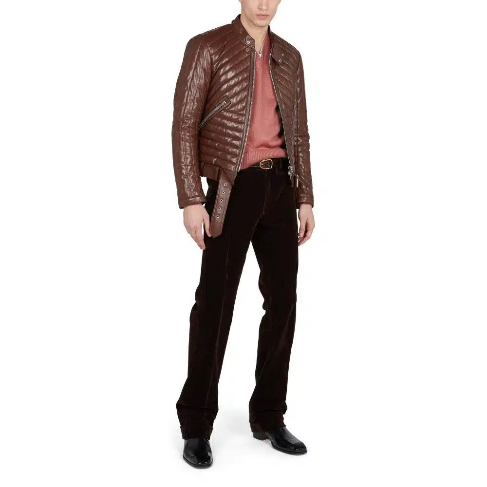 Tom Ford o1loc1c1024 LBQ001 Biker Leather Jacket in Brown Size US M / EU 48-50 / 2 - 2 Thumbnail