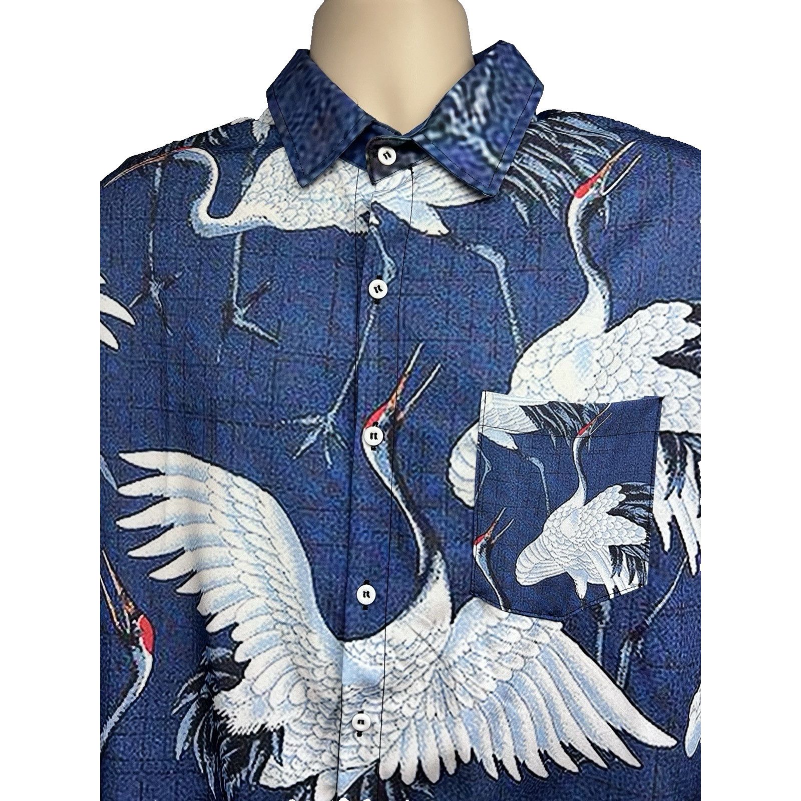 Other Blue Button Shirt Large All Over Graphic Stork Bird Pocket Size US L / EU 52-54 / 3 - 4 Thumbnail