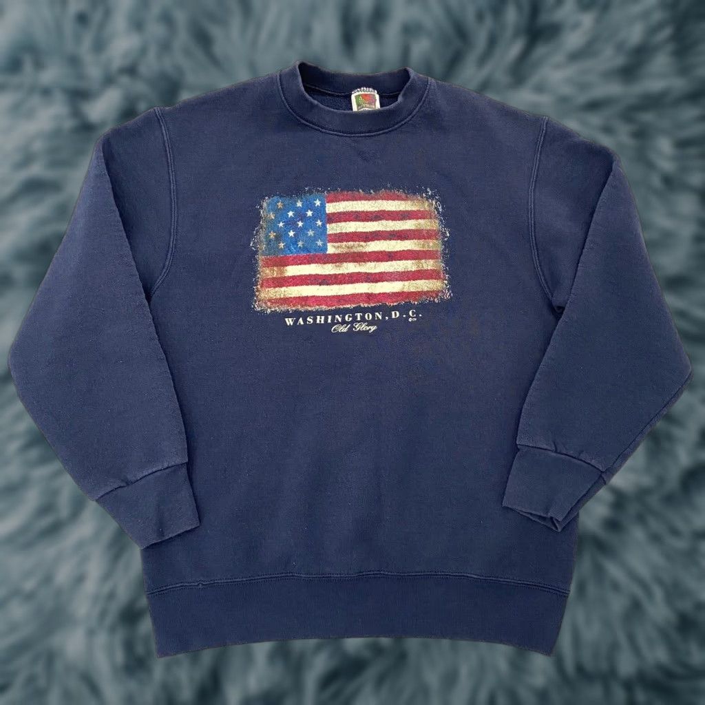 Fruit Of The Loom Vintage Washington DC Sweatshirt Men Adult Medium Blue Flag USA 90s Retro Graphic Pullover Size US M / EU 48-50 / 2 - 1 Thumbnail