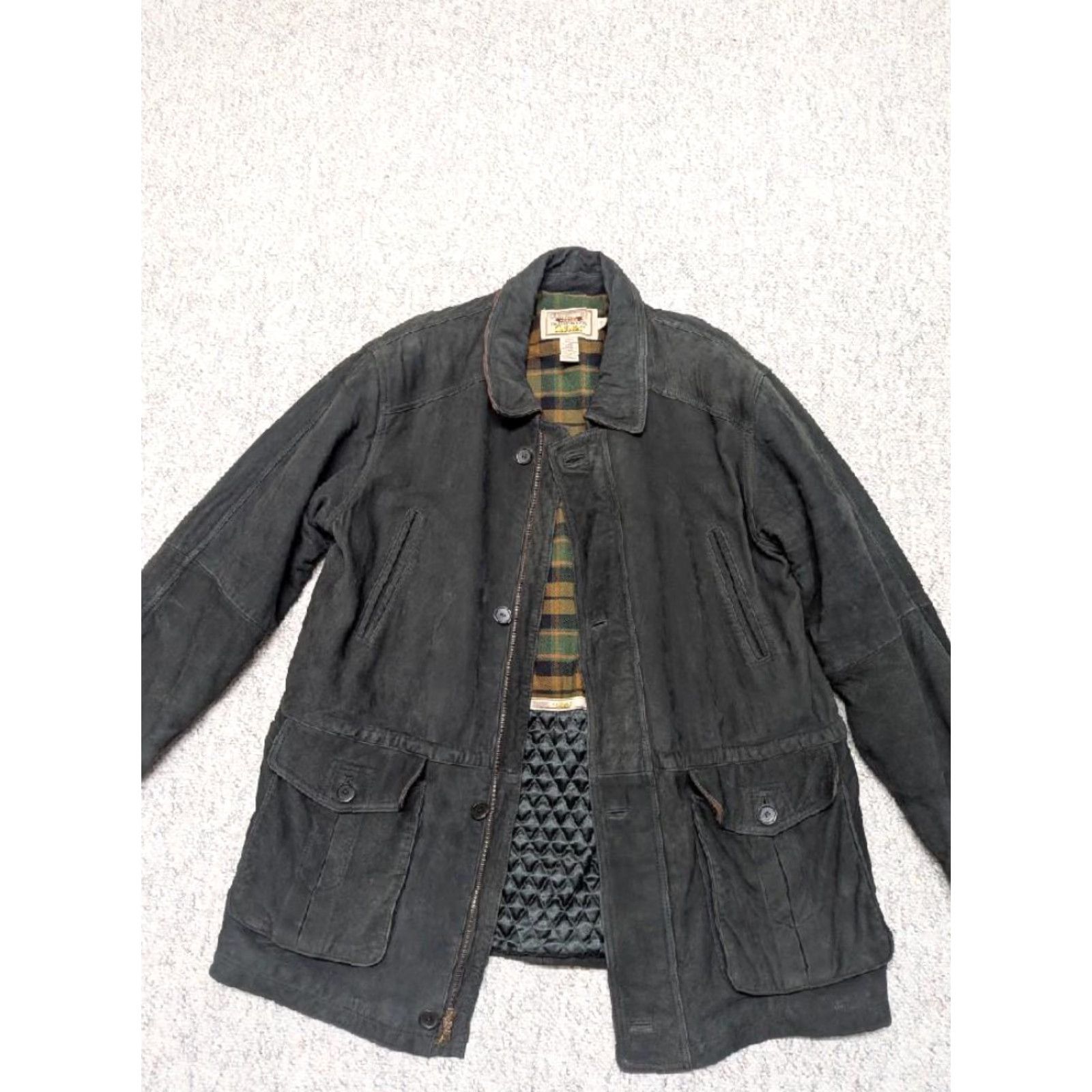 Vintage VINTAGE CABELA'S suede leather XLT hunting FIELD COAT jacket Mens XLT Black Suede Leather Coat Six Pocket Front (Cargo, Chest) Size US XL / EU 56 / 4 - 3 Thumbnail