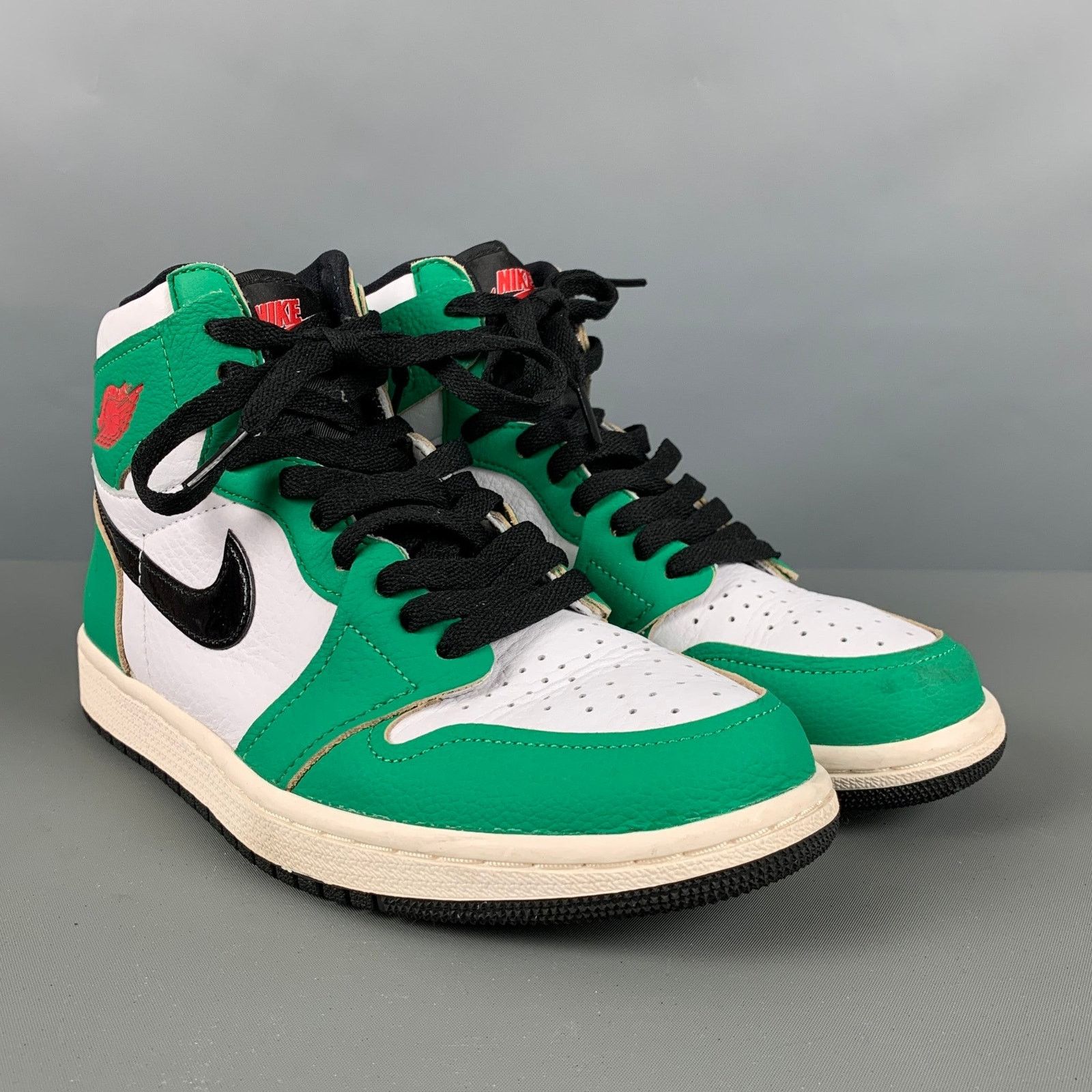 Nike Size 7.5 Green White Leather Color Block High Top Sneakers Size US 7.5 / IT 37.5 - 1 Thumbnail