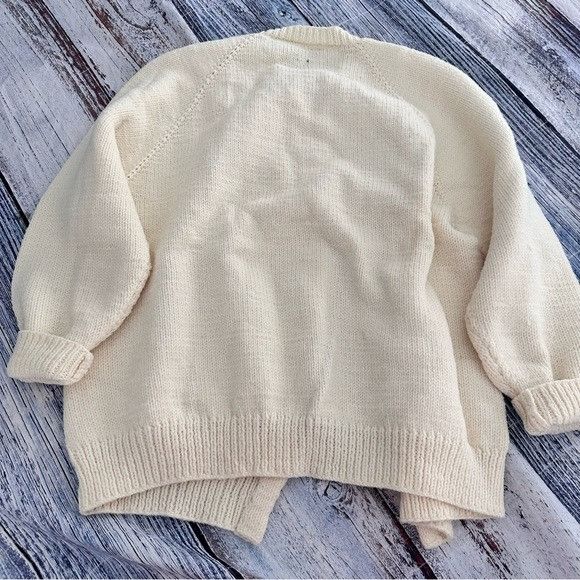 Handmade Hand Knit Cream Women's Open Cardigan Sweater Size XL / US 12-14 / IT 48-50 - 5 Thumbnail