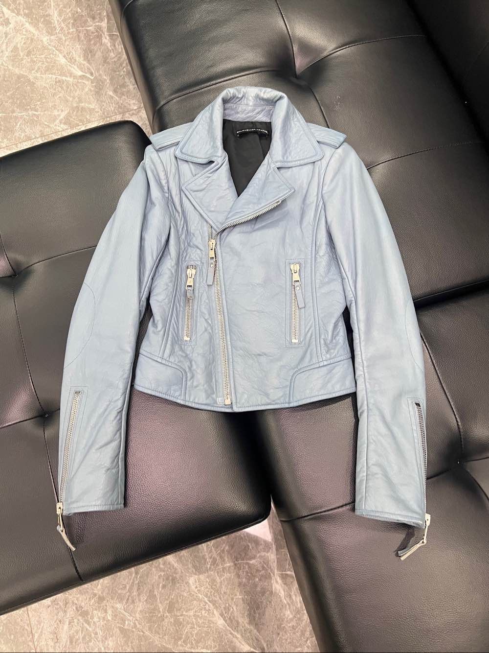 Balenciaga Balenciaga Leather Moto Jacket Light Blue Size 38 Size S / US 4 / IT 40 - 1 Thumbnail