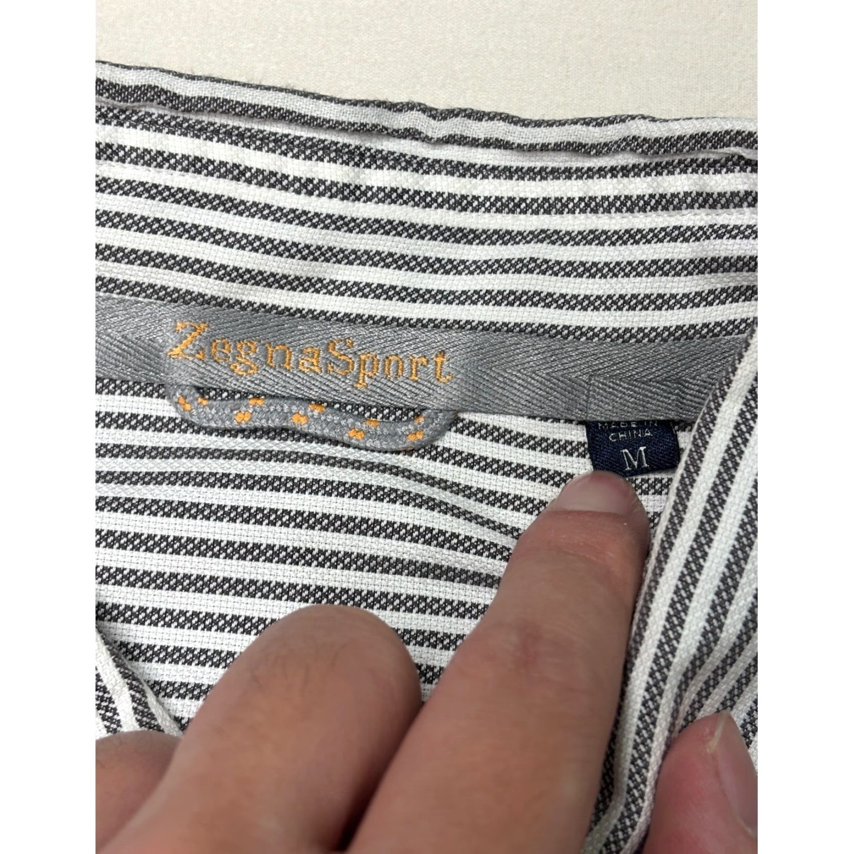 Vintage Zegna Sport Mens Striped Button-Down Shirt Grey White Cotton M Regular Chest Pocket Casual Business Size US M / EU 48-50 / 2 - 4 Thumbnail