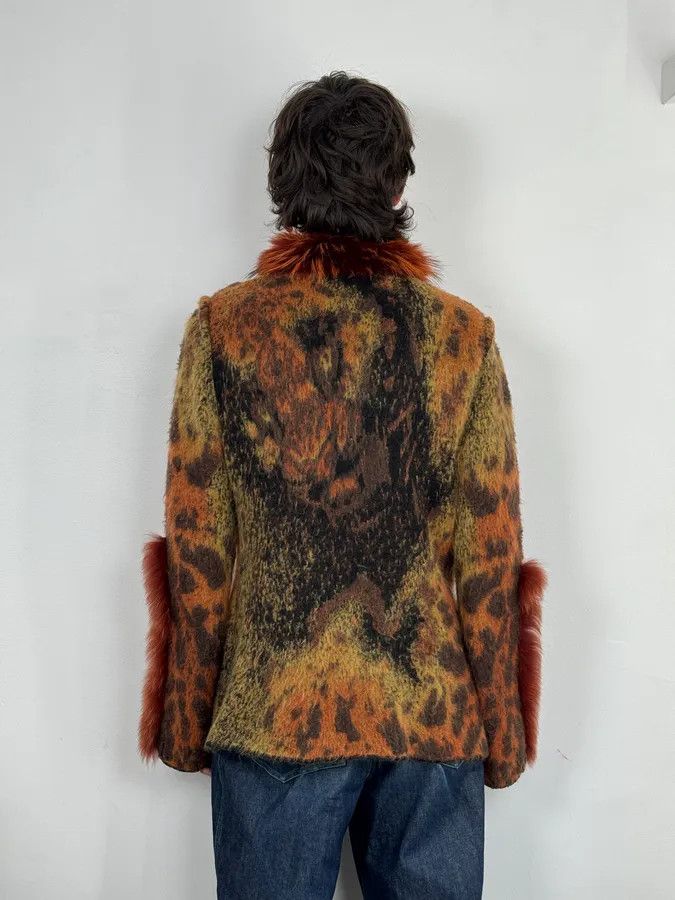 Roberto Cavalli 2000s Roberto Cavalli Vulcano Orange Leopard Fur Collar Mohair & Wool Cardigan Jacket Size M / US 6-8 / IT 42-44 - 4 Thumbnail