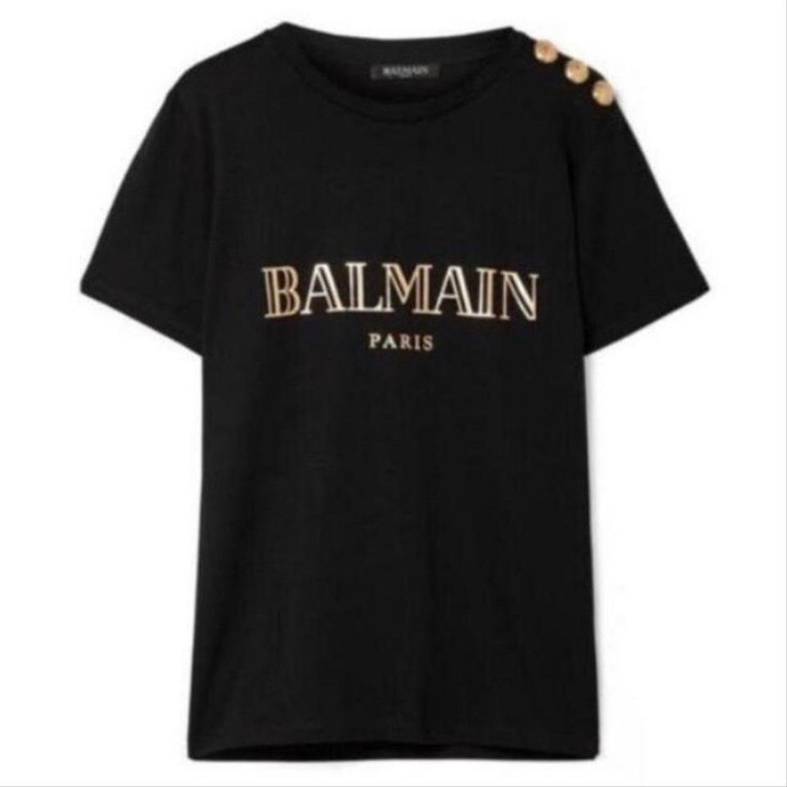 Balmain BALMAIN metallic logo printed button embellished tee shirt Size XL / US 12-14 / IT 48-50 - 1 Thumbnail