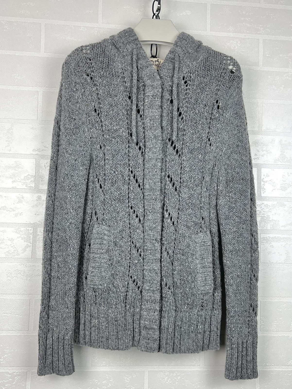 Hermes HERMES Sweater Hooded Wool Knit Mesh Pockets Gray Women's Size M / US 6-8 / IT 42-44 - 5 Thumbnail