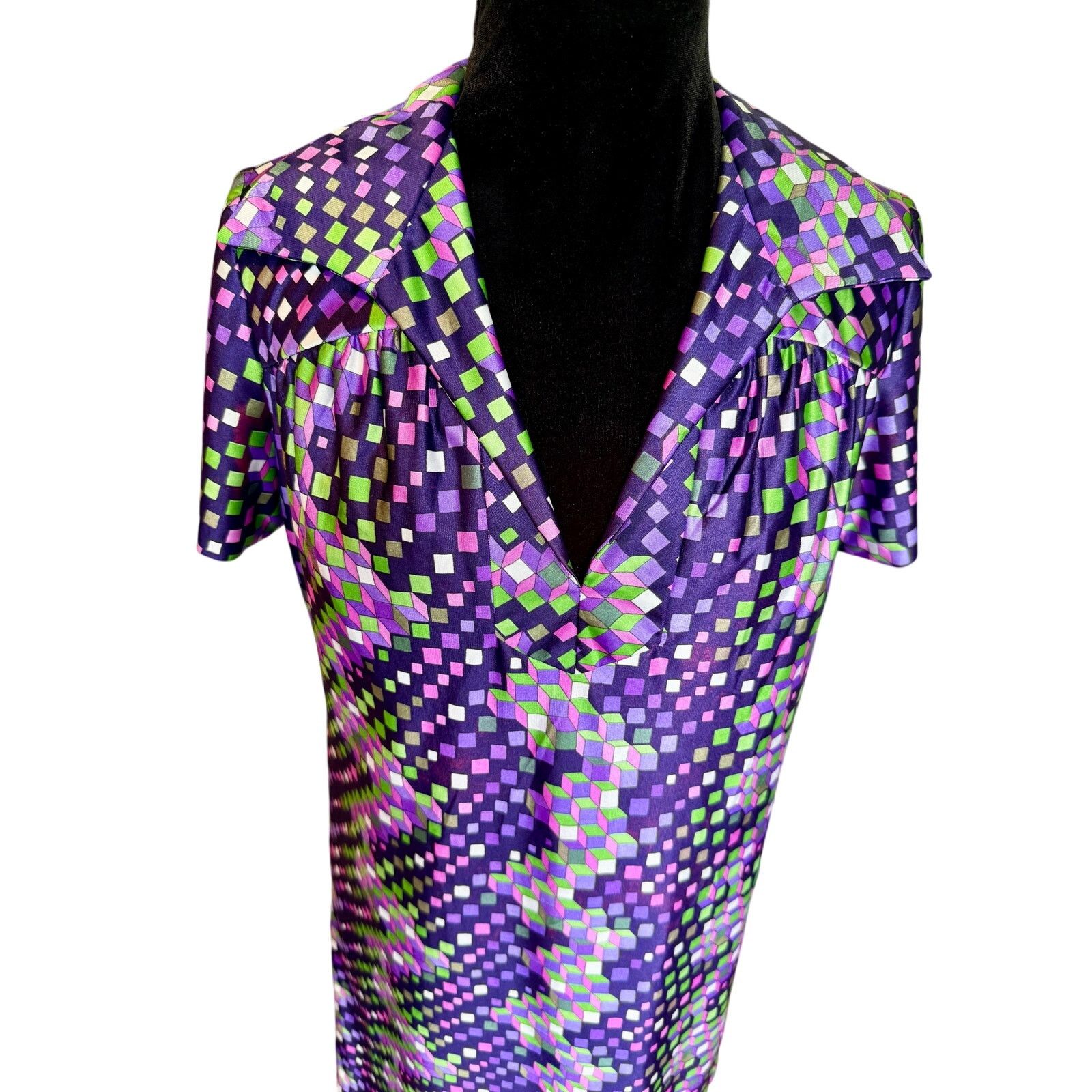 Vintage Vintage 70’s Bright Purple Square Groovy Dress Medium Large Size M / US 6-8 / IT 42-44 - 7 Thumbnail