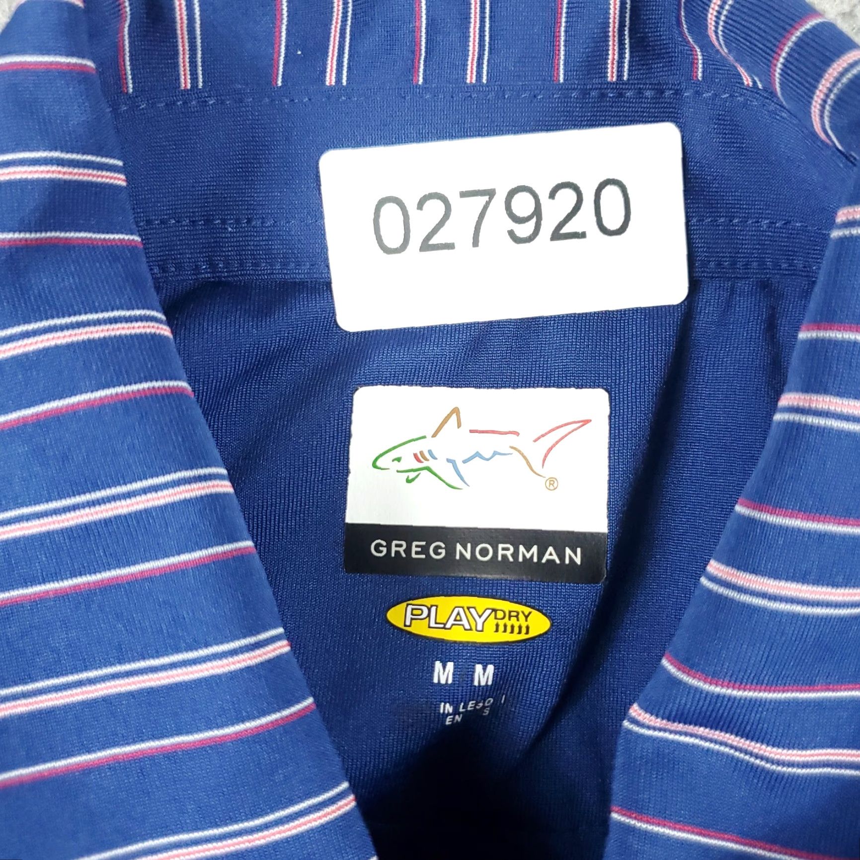Vintage Greg Norman Polo Shirt Mens M Blue Striped Shark Casual Golf Short Sleeve Size US M / EU 48-50 / 2 - 7 Thumbnail