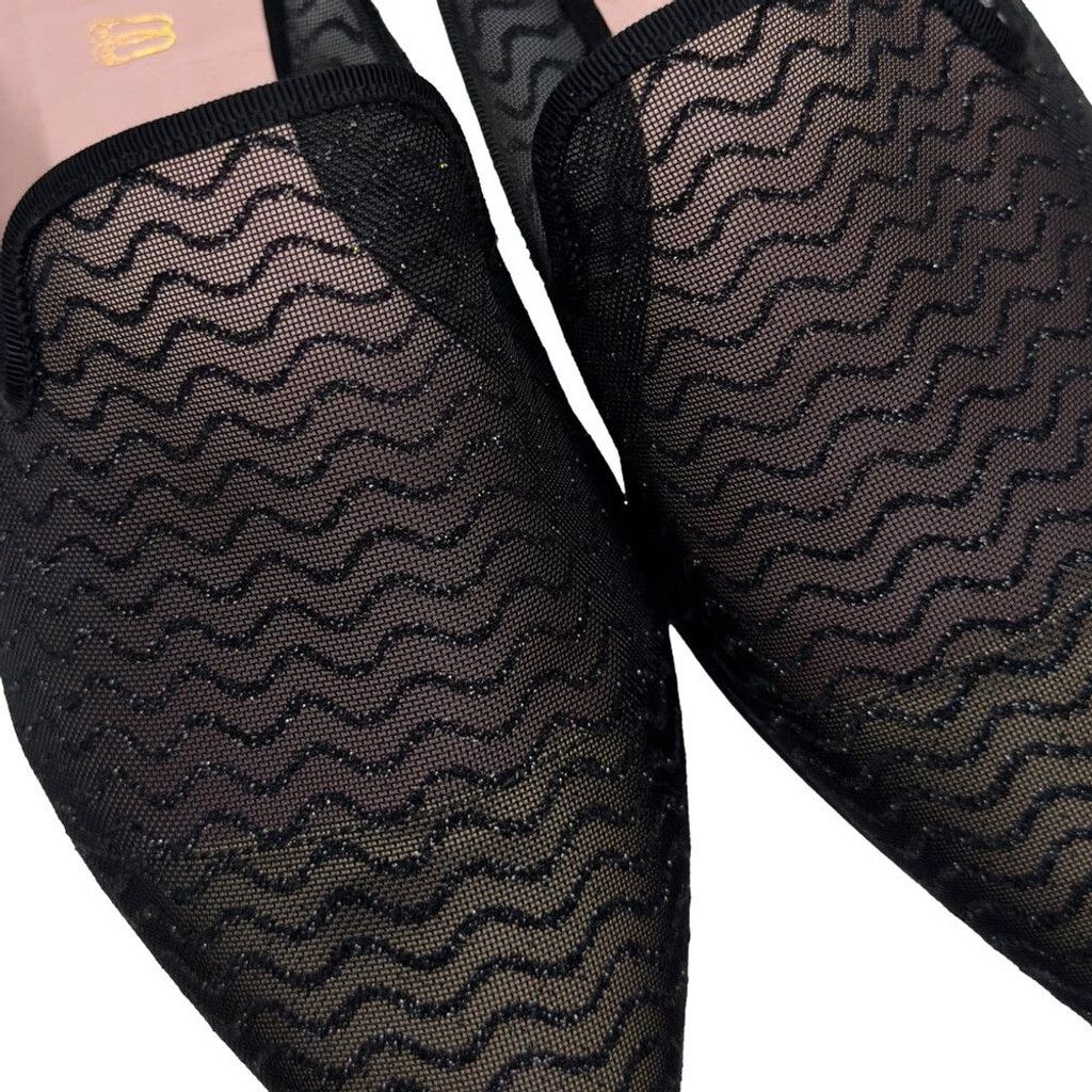 PRETTY BALLERINAS Mesh Glitters Ballet Flat Black Nude 39