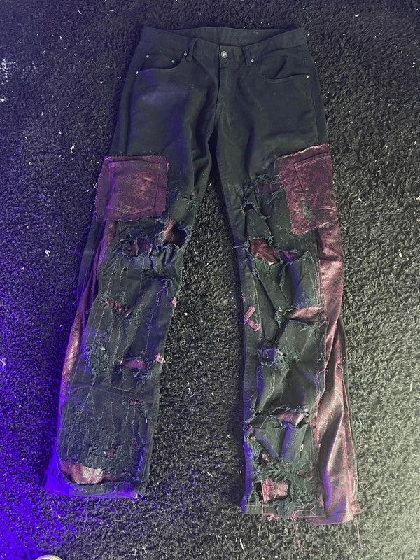 Japanese Brand Custom Demon Jeans Leather Black Goth Opium Alt Punk Baggy Size US 36 / EU 52 - 5 Thumbnail