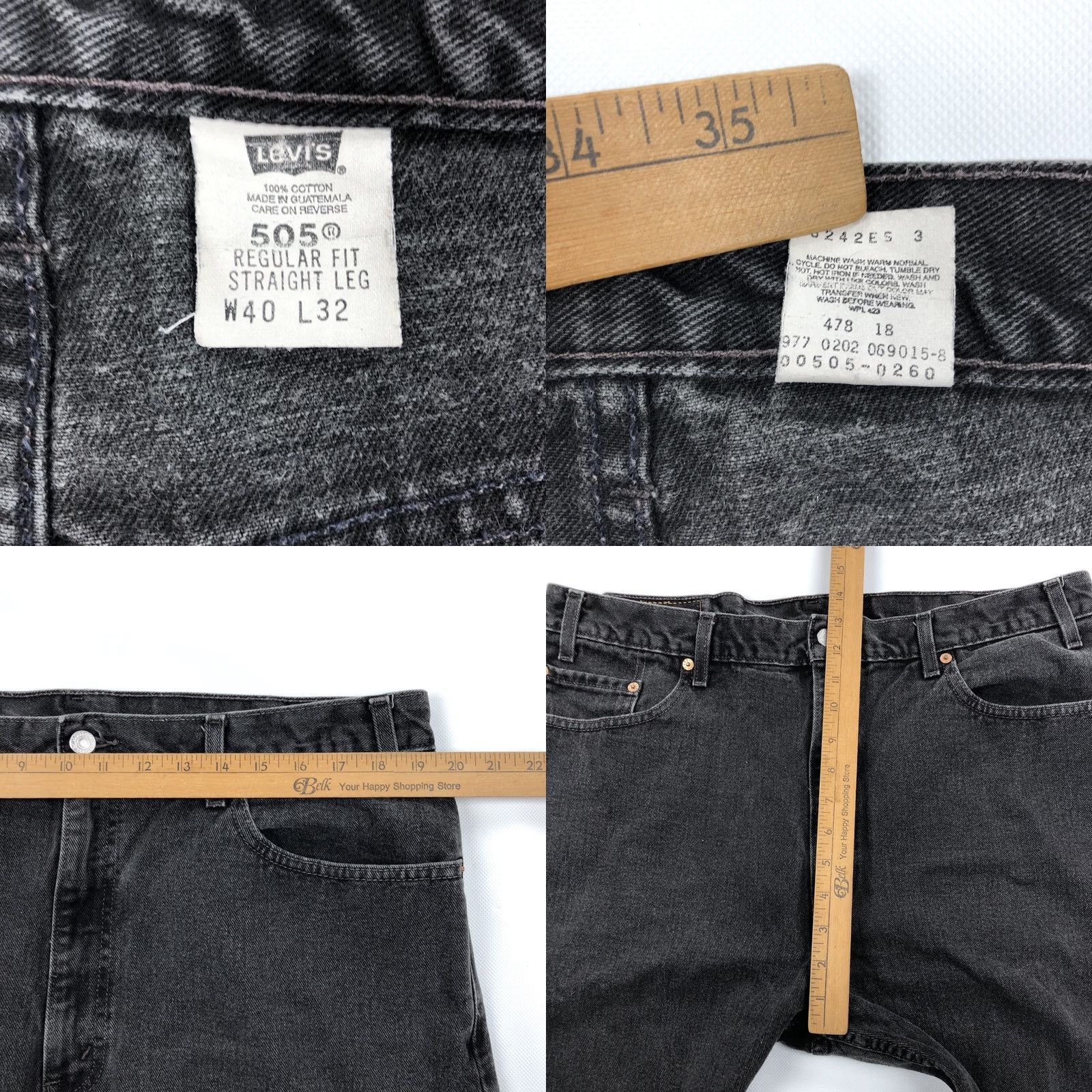 Levi's Levi's 505 Men's Regular Fit Straight Jeans 40x30 Black Denim Zip Fly Regular Waist 40 Black Denim 5-Pocket Set Vintage No Mens Size US 40 / EU 56 - 8 Thumbnail