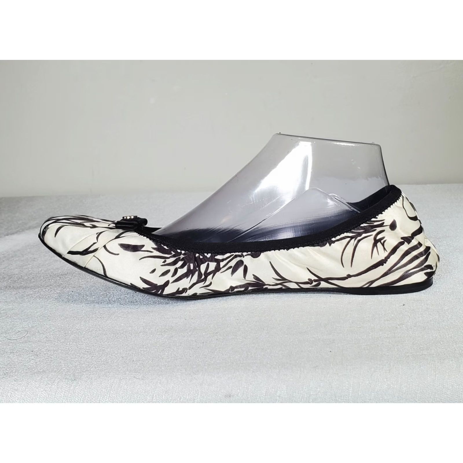 Tory Burch Tory Burch Ally Ballet Printed Matte Satin Clancy Black 41128622 Flat US 10 M Women's Size US 10 / IT 40 - 3 Thumbnail