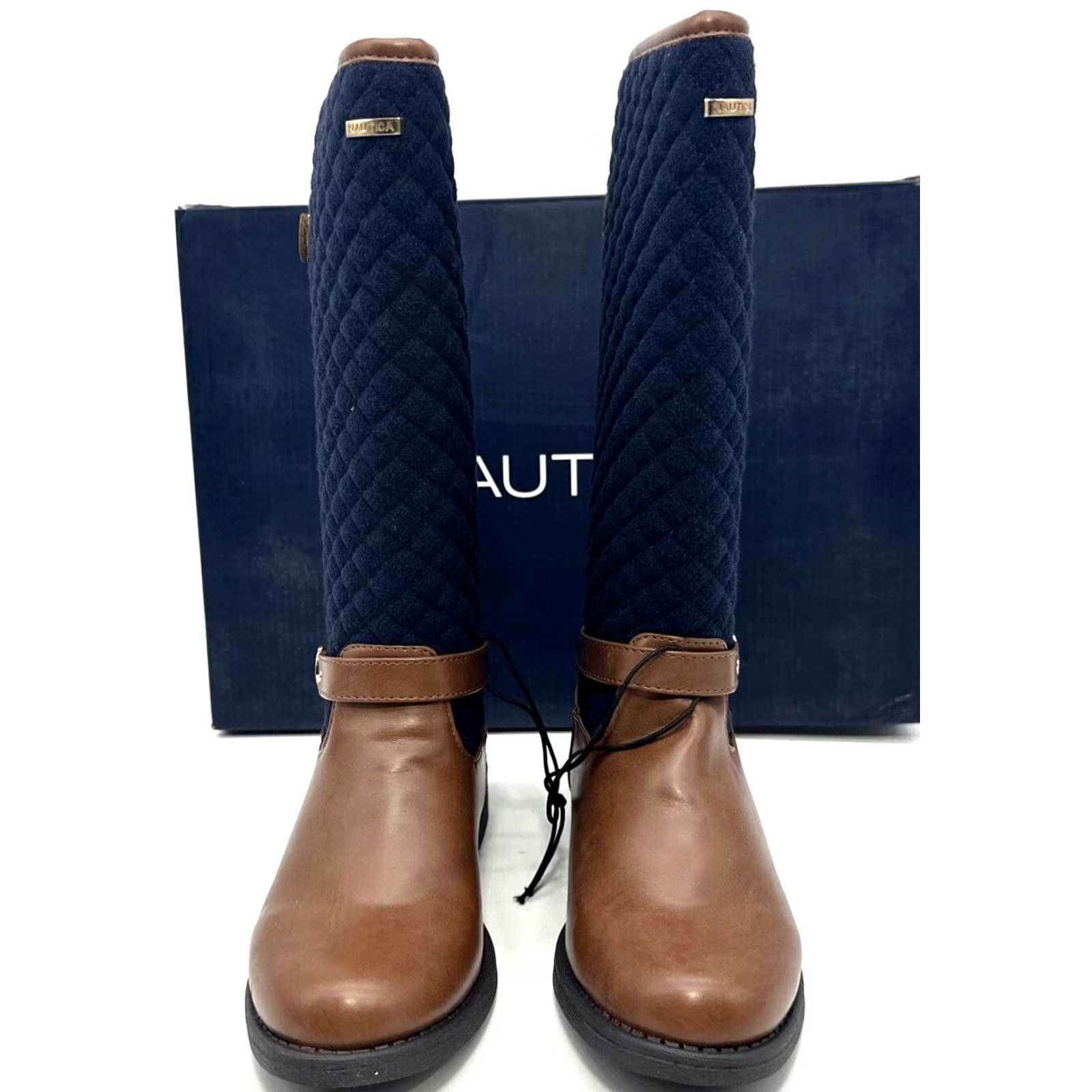 Nautica Nautica Riding Boots Womens Size 4 Abella Quilted Knee High Blue Casual Boots Men? No — Womens Shoes, Nautica, Knee-High, Blue/Tan Size US 4 / IT 34 - 3 Thumbnail
