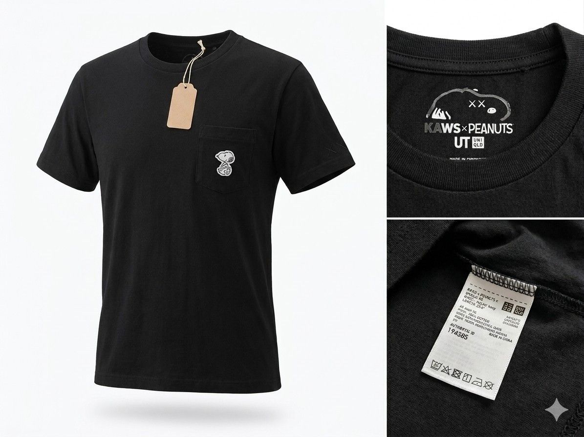Kaws × Peanuts KAWS x Peanuts "Joe Kaws" Embroidered Pocket Tee Black -XS Size US XS / EU 42 / 0 - 2 Thumbnail