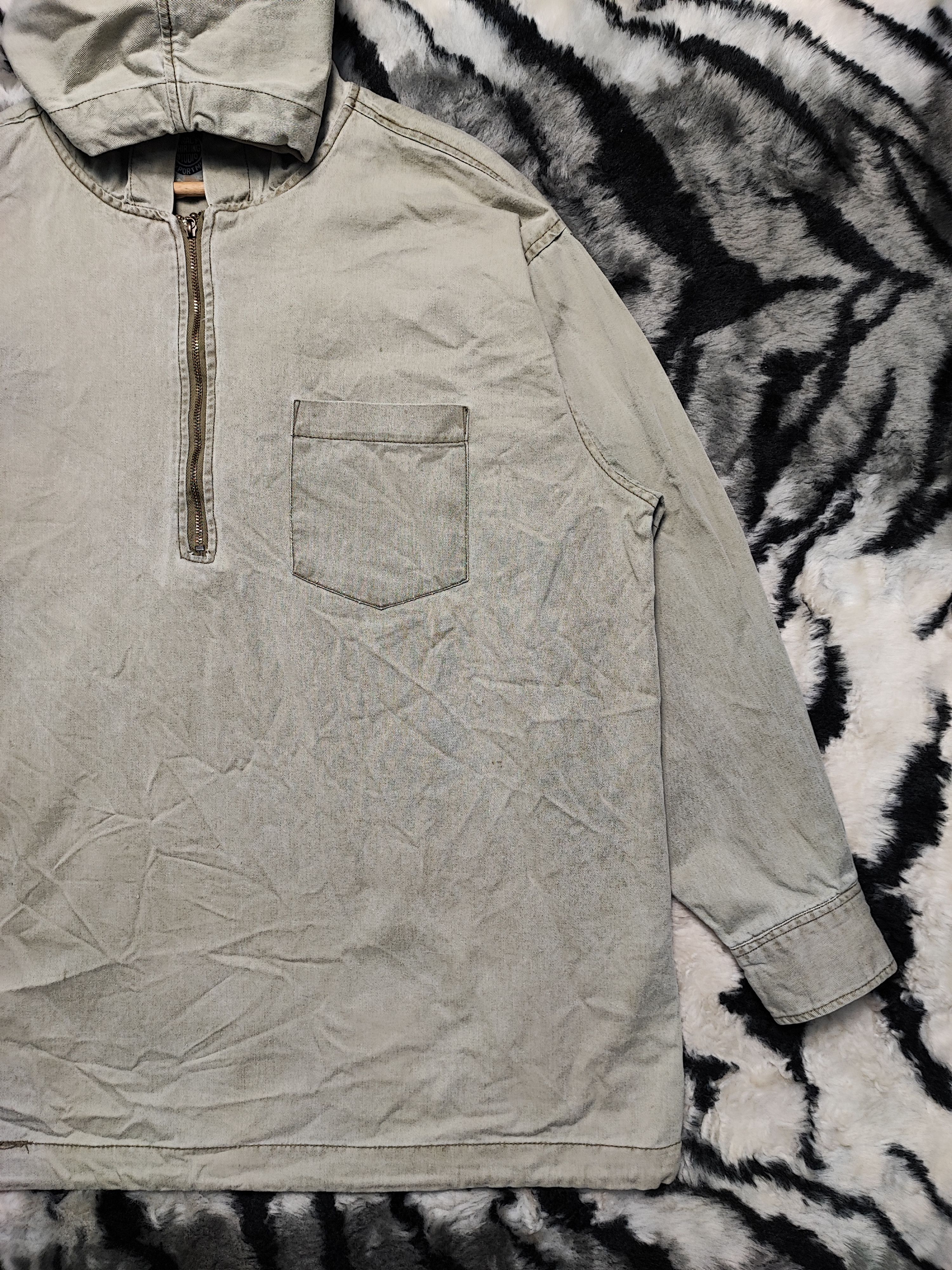 Vintage PRACT STUDION HALF ZIPPER DENIM HOODIE Size US L / EU 52-54 / 3 - 4 Thumbnail