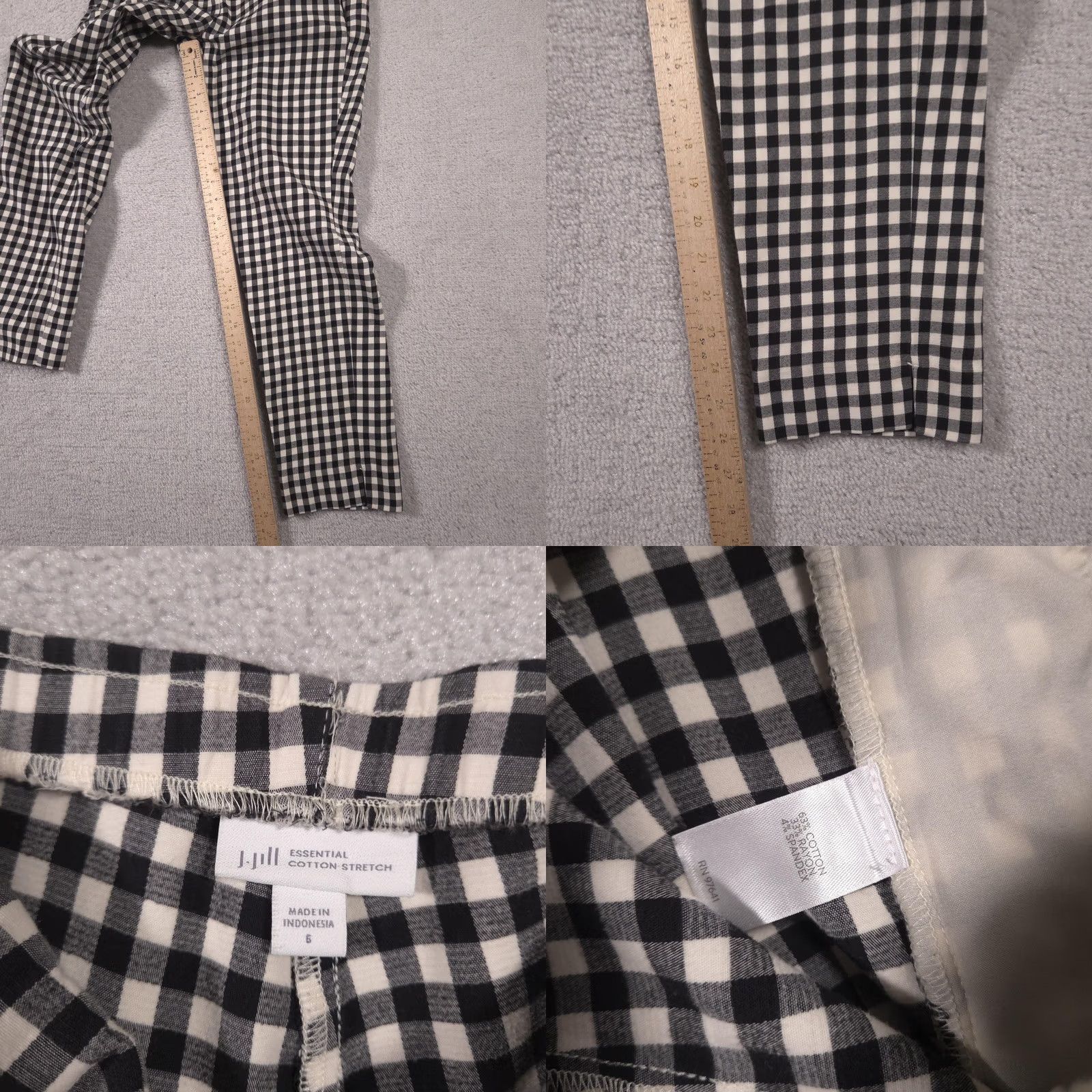 J. Jill J. Jill Essential Cotton Stretch Pants Womens 6 Black Beige Gingham Slim Ankle Dress Pants Zip Zipper 30in 26in Size 28" / US 6 / IT 42 - 8 Thumbnail