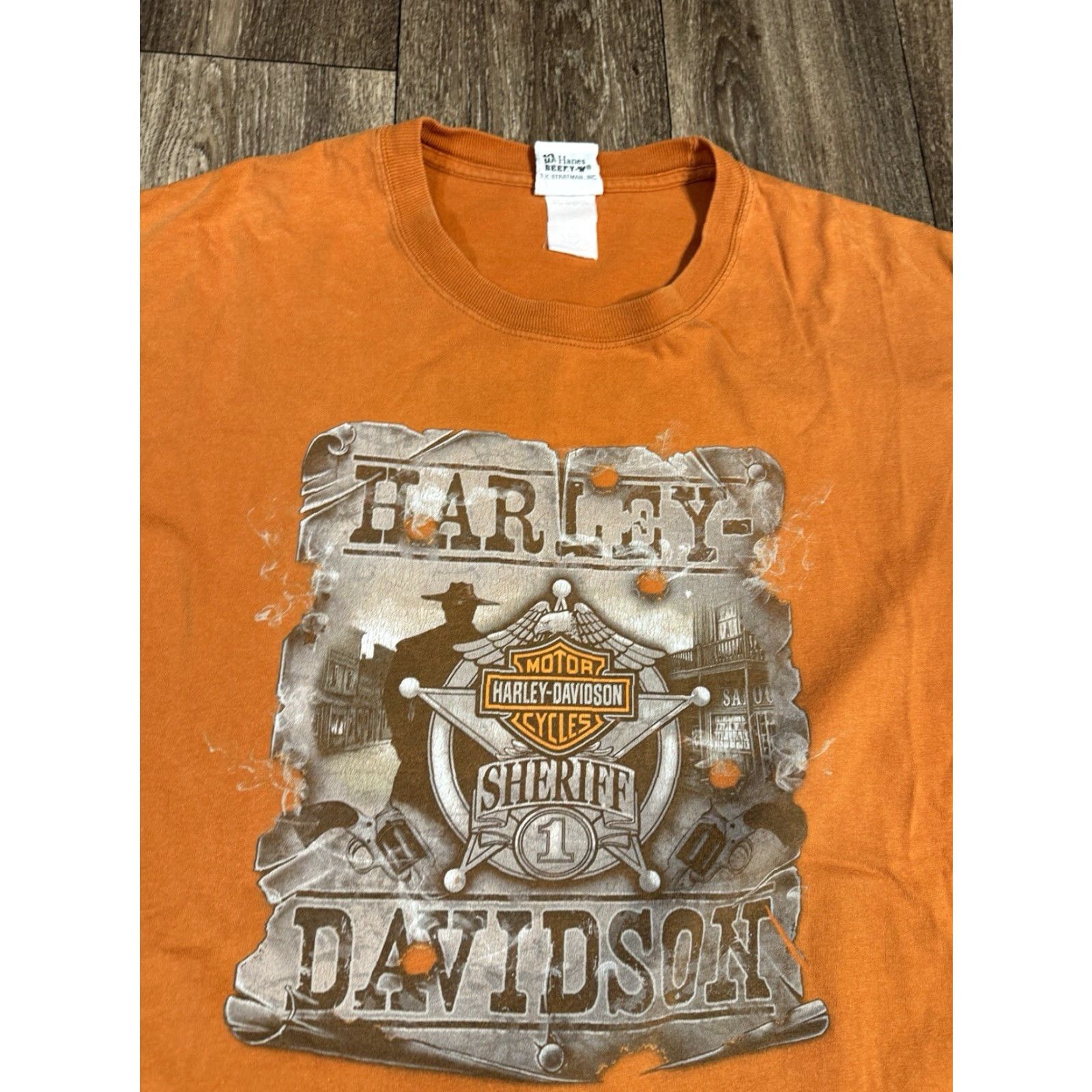 Harley Davidson VINTAGE Harley-Davidson Orange Sheriff Biker T-Shirt XL Men Men XL Orange 2011 T-Shirt Biker Harley-Davidson 2011 XL Mens Size US XL / EU 56 / 4 - 3 Thumbnail