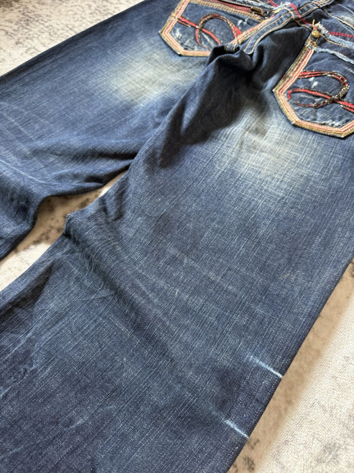 Le Grande Bleu (L.G.B.) Studio R.P Muddy Wash Wide Leg Flared Jeans Size US 28 / EU 44 - 15 Thumbnail