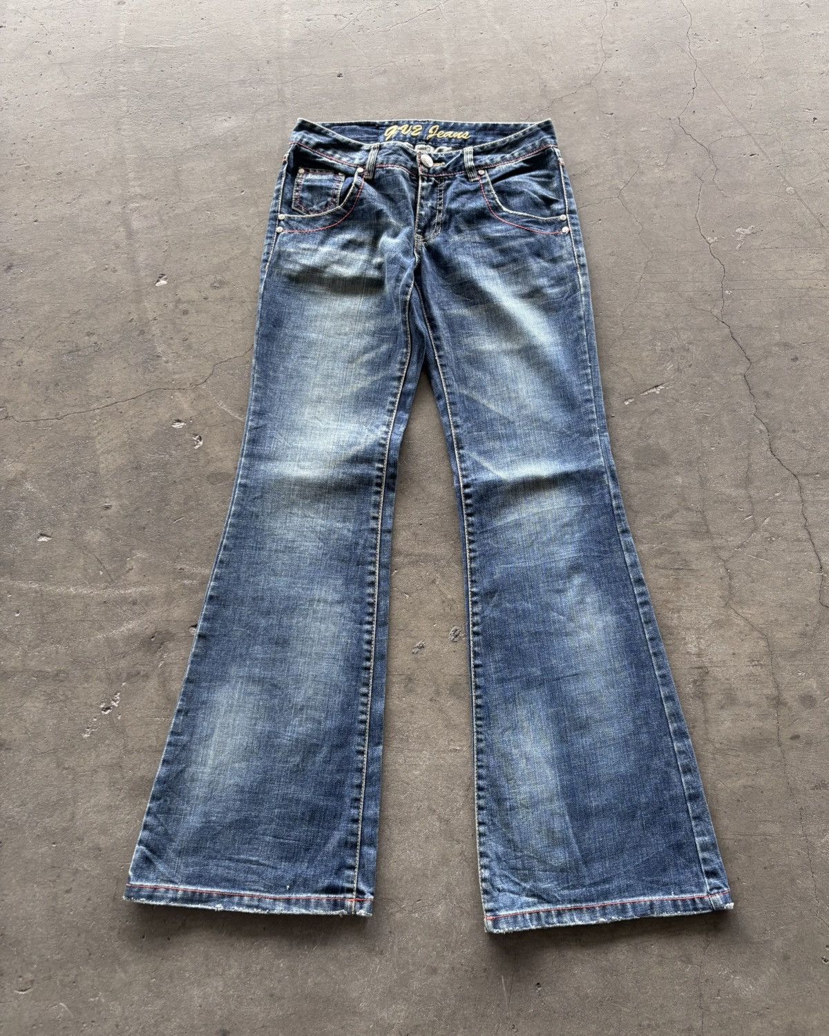 14th Addiction × Japanese Brand × KMRii Gv2 Jeans Mud Wash Blue Flared Denim Jeans Size US 30 / EU 46 - 2 Thumbnail