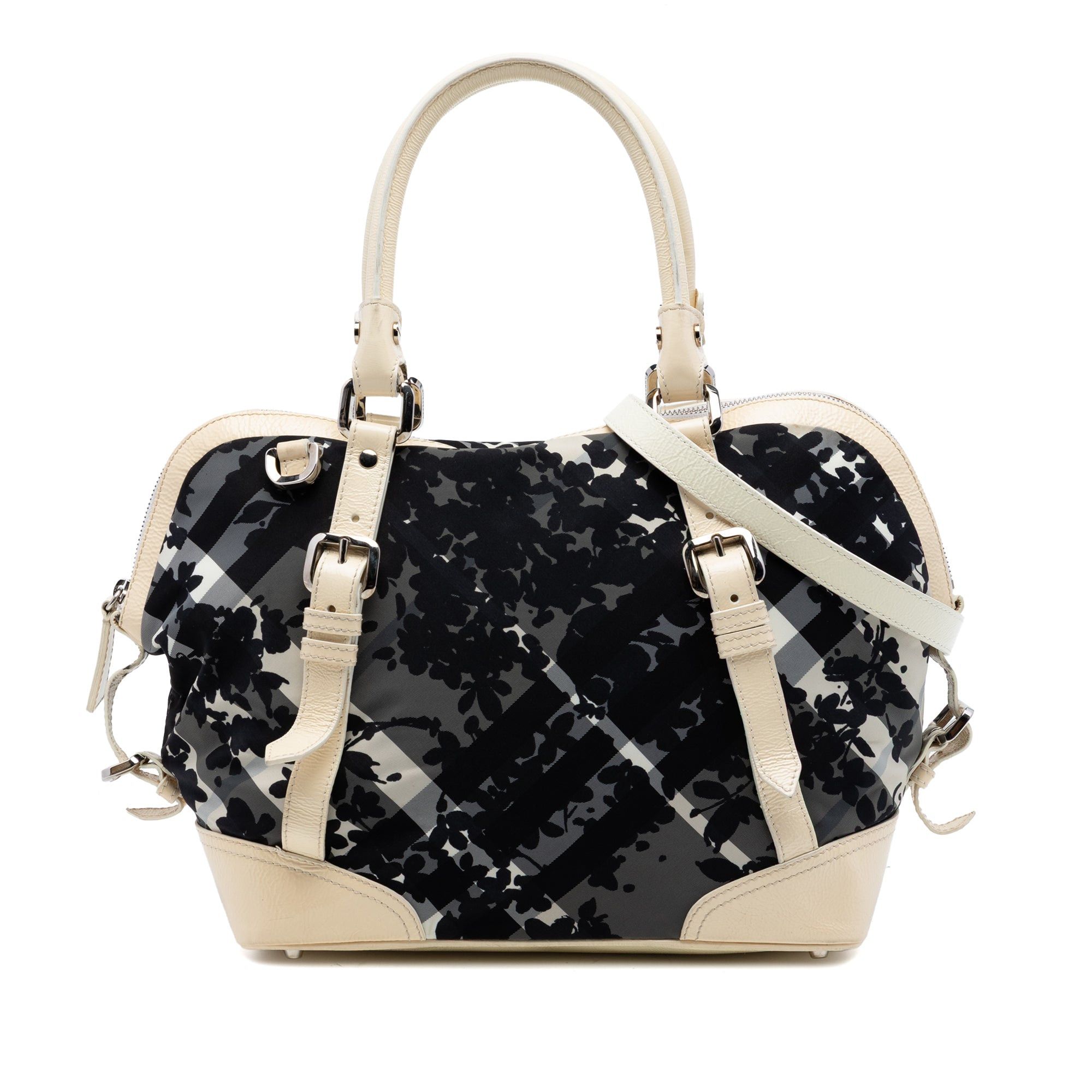 Burberry Floral Beat Check Nylon and Patent Foley Satchel Size ONE SIZE - 1 Thumbnail