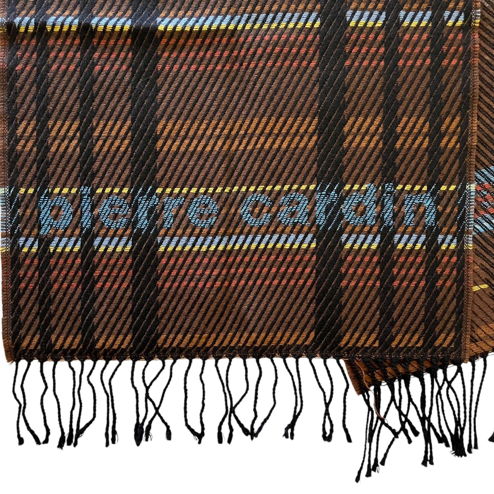 Pierre Cardin × Vintage Pierre Cardin Jacquard Brown Plaid Wool-Blend Fringe Scarf Size ONE SIZE - 3 Thumbnail