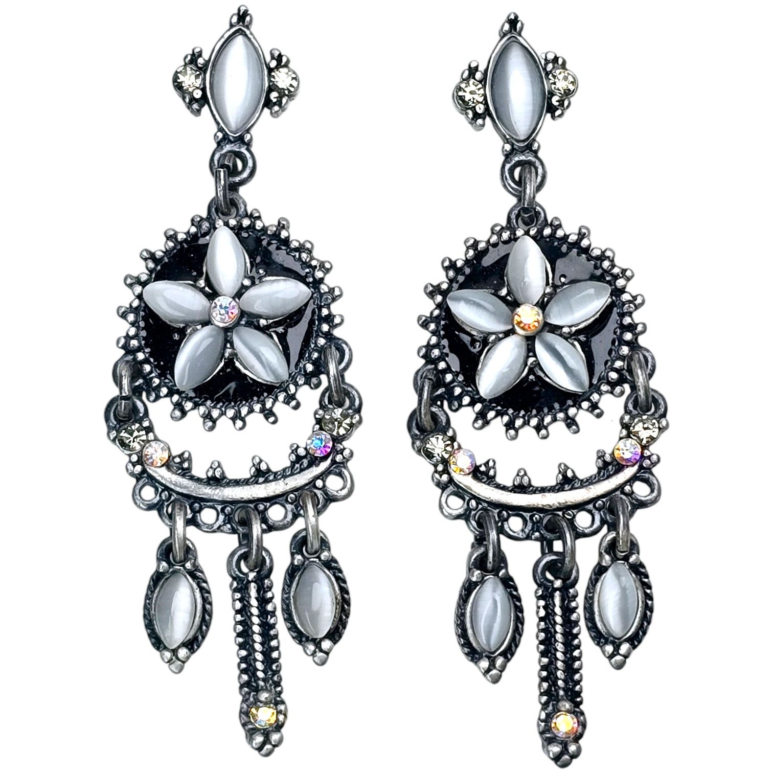 Other Landau Chandelier Dangle Earrings Silver Tone Crystal Daisy Size ONE SIZE - 1 Thumbnail