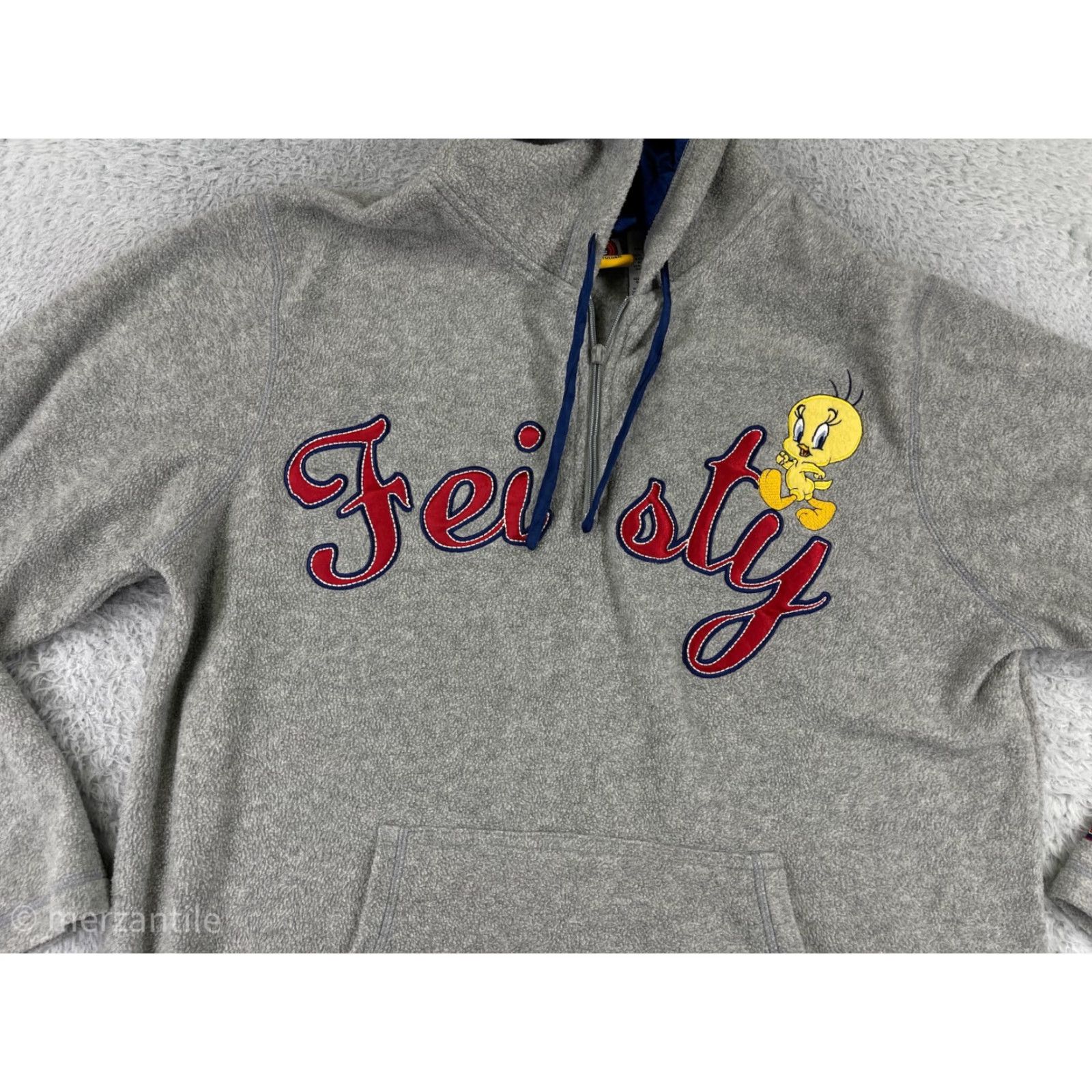 Vintage Tweety Bird Sweater Womens Hoodie 1X Gray Embroidered Feisty Polyester Fleece Size XL / US 12-14 / IT 48-50 - 7 Thumbnail