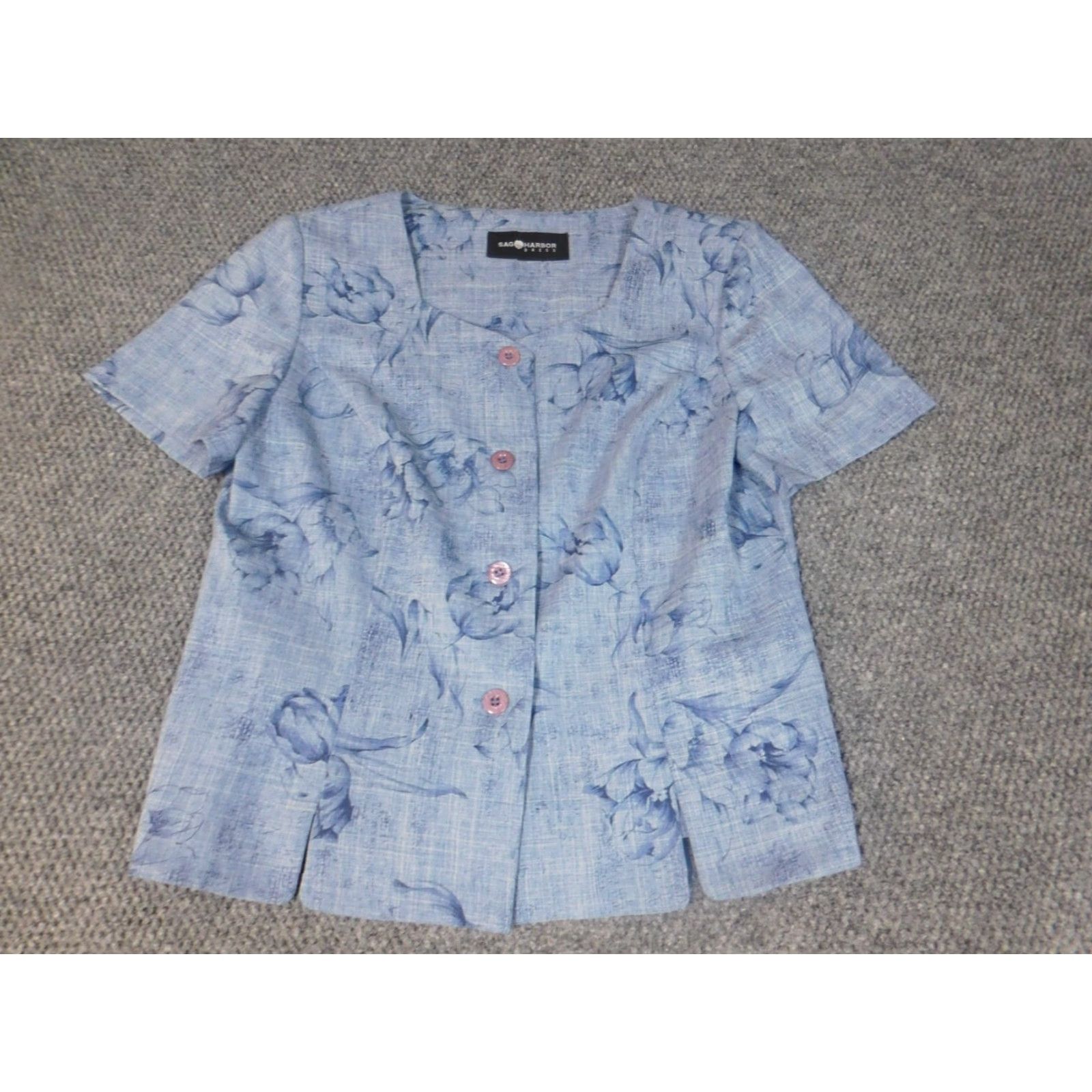 Vintage Sag harbor Womens Blazer Large Blue Floral four-button Size L / US 10 / IT 46 - 3 Thumbnail