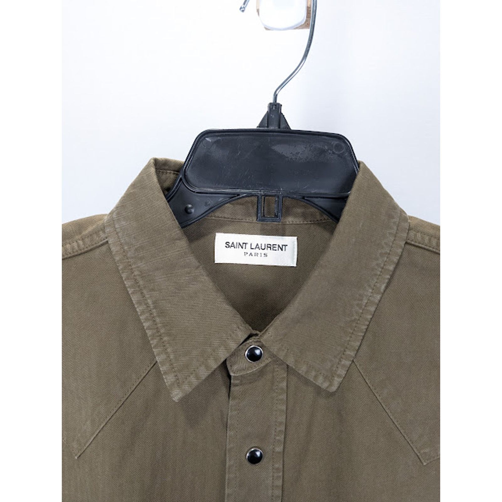 Saint Laurent Paris o1rshd1 Classic Western Shirt in Khaki Dyeing Stonewa Size US L / EU 52-54 / 3 - 3 Thumbnail