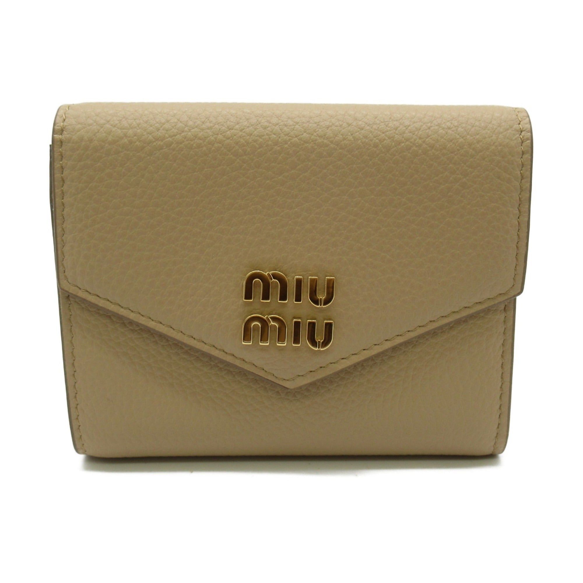 image of Miu Miu Tri-Fold Wallet Beige Leather 5Mh0402Dt7F0036 in White, Women's