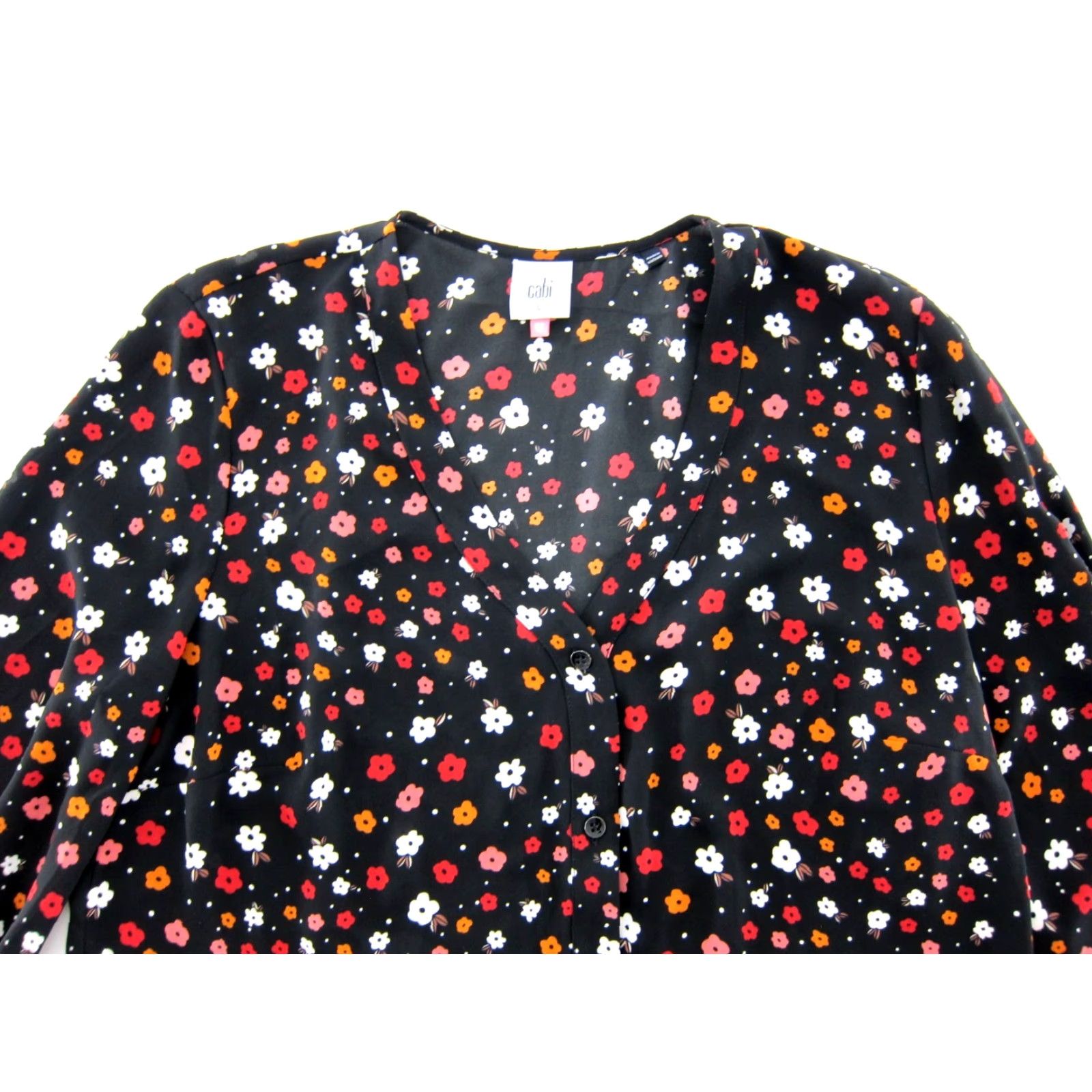 Vintage Cabi Blouse L Black Floral Button Down Long Sleeve V-Neck Women Size L / US 10 / IT 46 - 4 Thumbnail