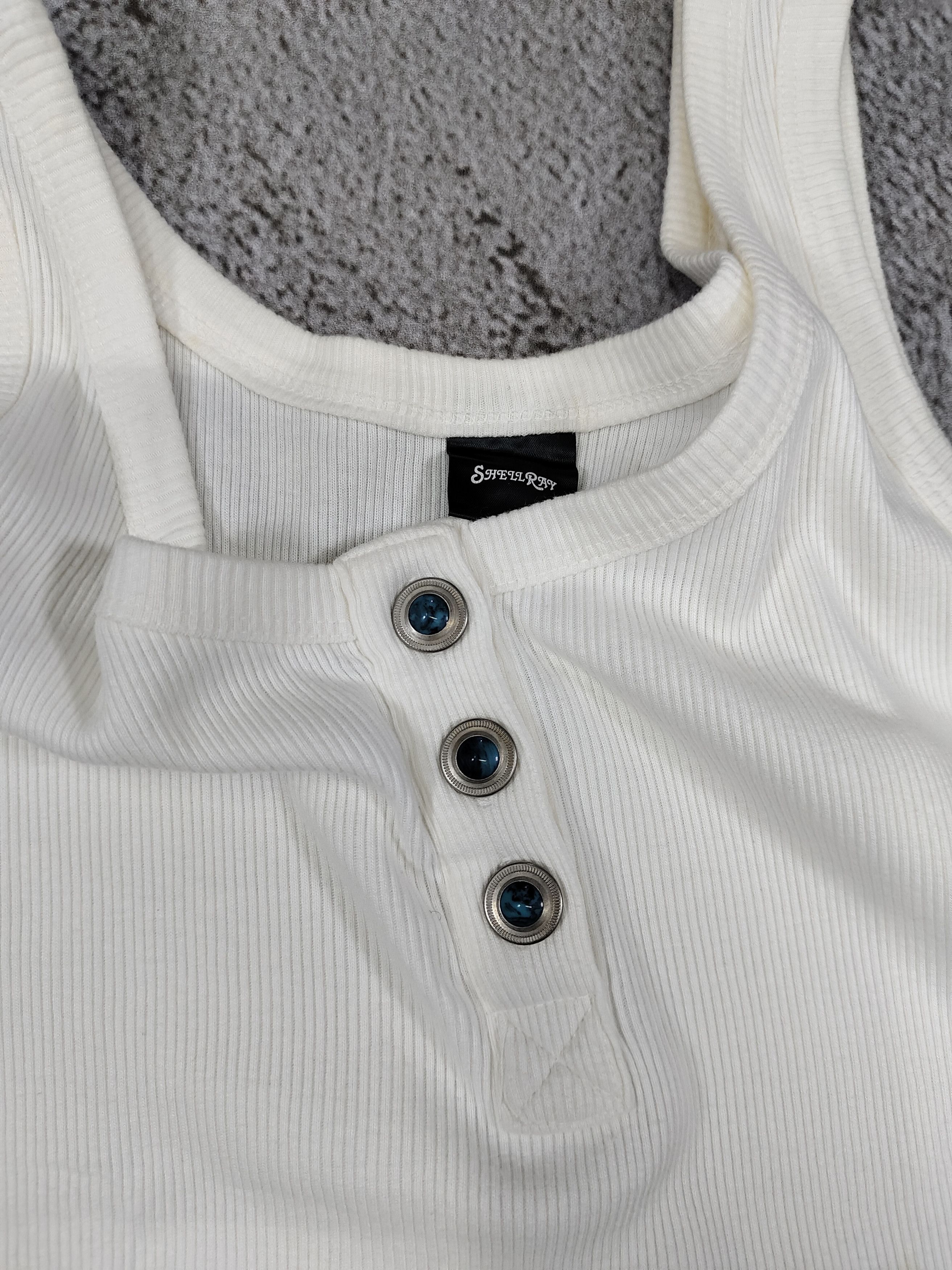 Japanese Brand Shell Ray🇯🇵 Ribbed 3 Button Turquoise Stone Tanktop Size M / US 6-8 / IT 42-44 - 6 Thumbnail