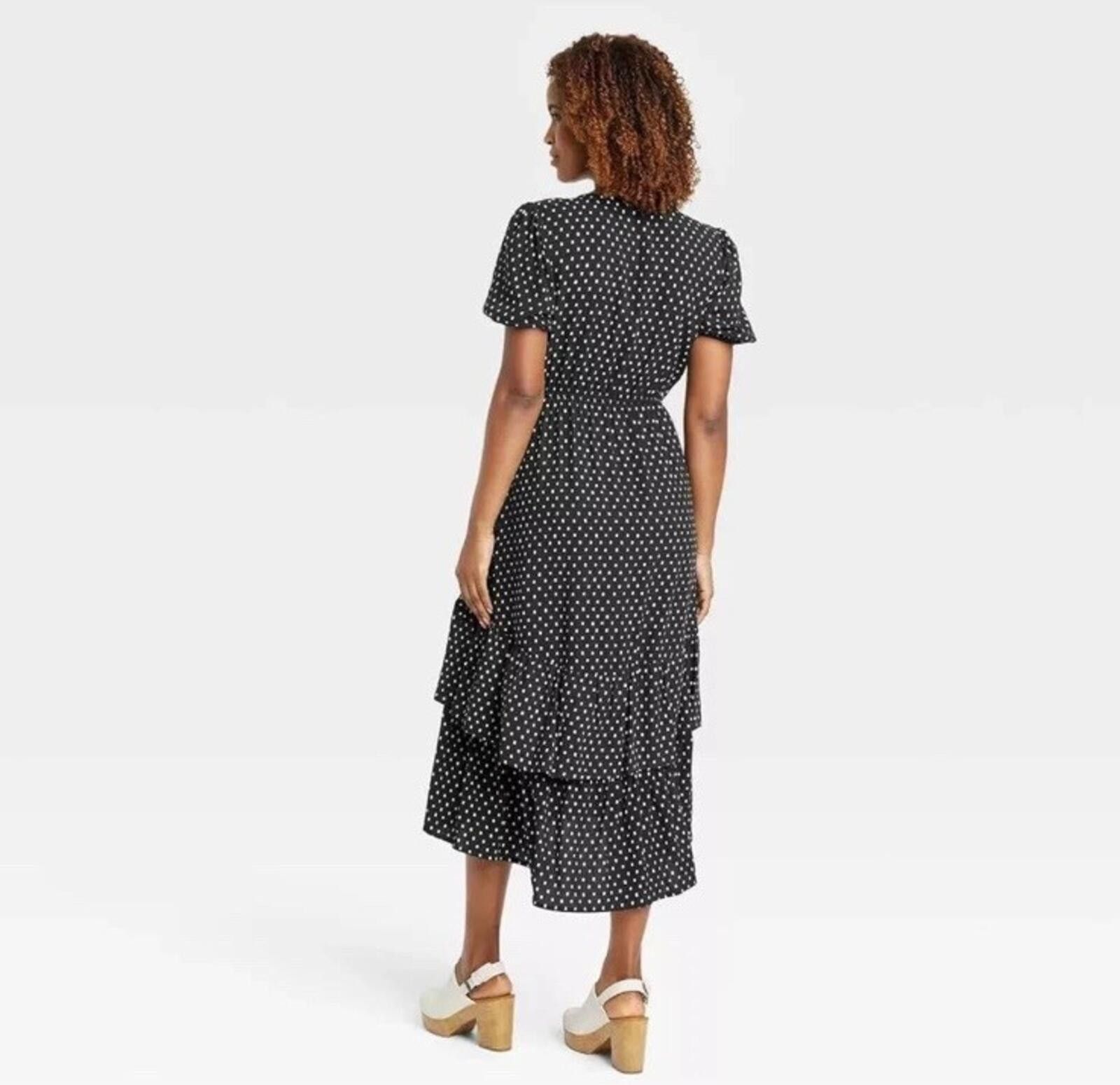 Other Knox Rose Wrap Black White Polka Dot Squares Tiered Dress Size XXL / US 16-18 / IT 52-54 - 3 Thumbnail