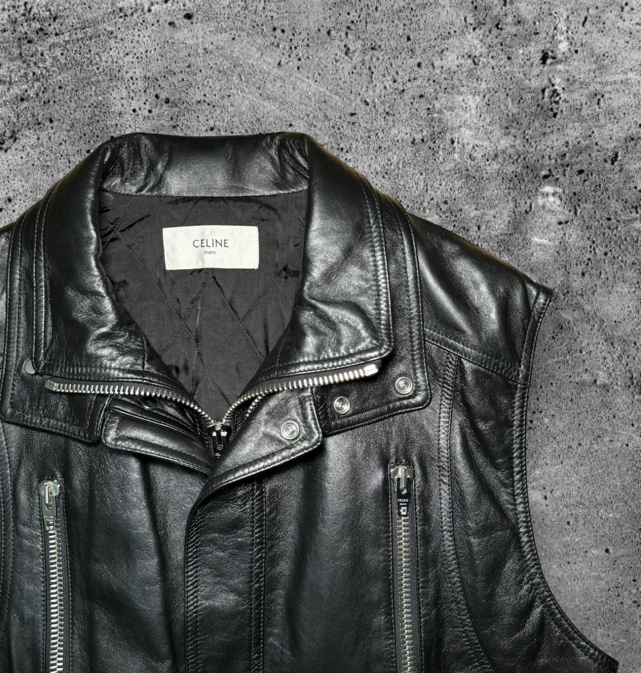 Celine × Hedi Slimane 「LIMITED TIME」CELINE “FW22 SLEEVELESS LEATHER JACKET” Size US M / EU 48-50 / 2 - 2 Thumbnail