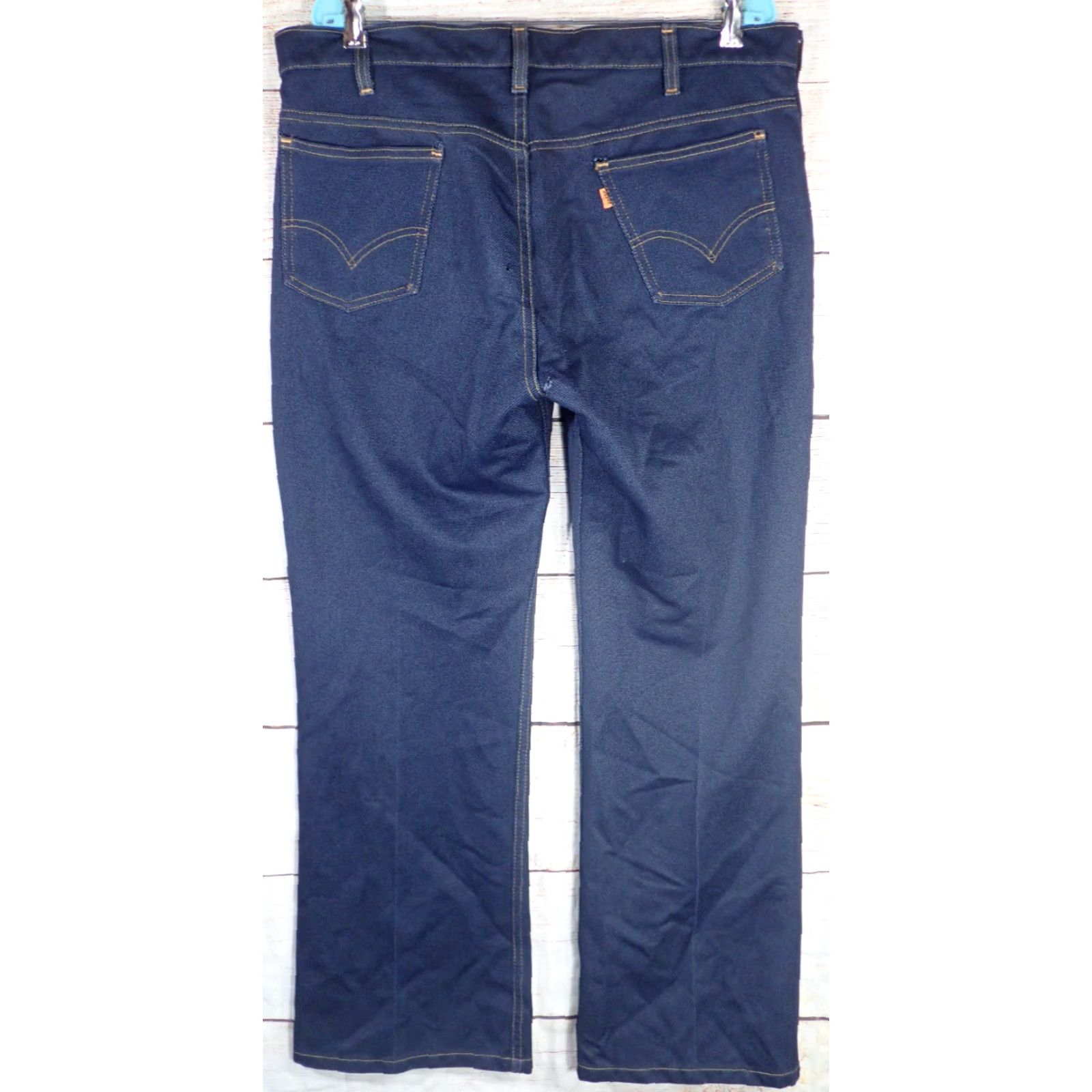 Levi's VINTAGE Levi's 517 Orange Tab Bootcut Saddleman Jeans 38x28 USA Made 70s Slim Fit Dark Blue Denim-Look Polyester 5-Pocket Style with Zipper Size US 38 / EU 54 - 2 Thumbnail