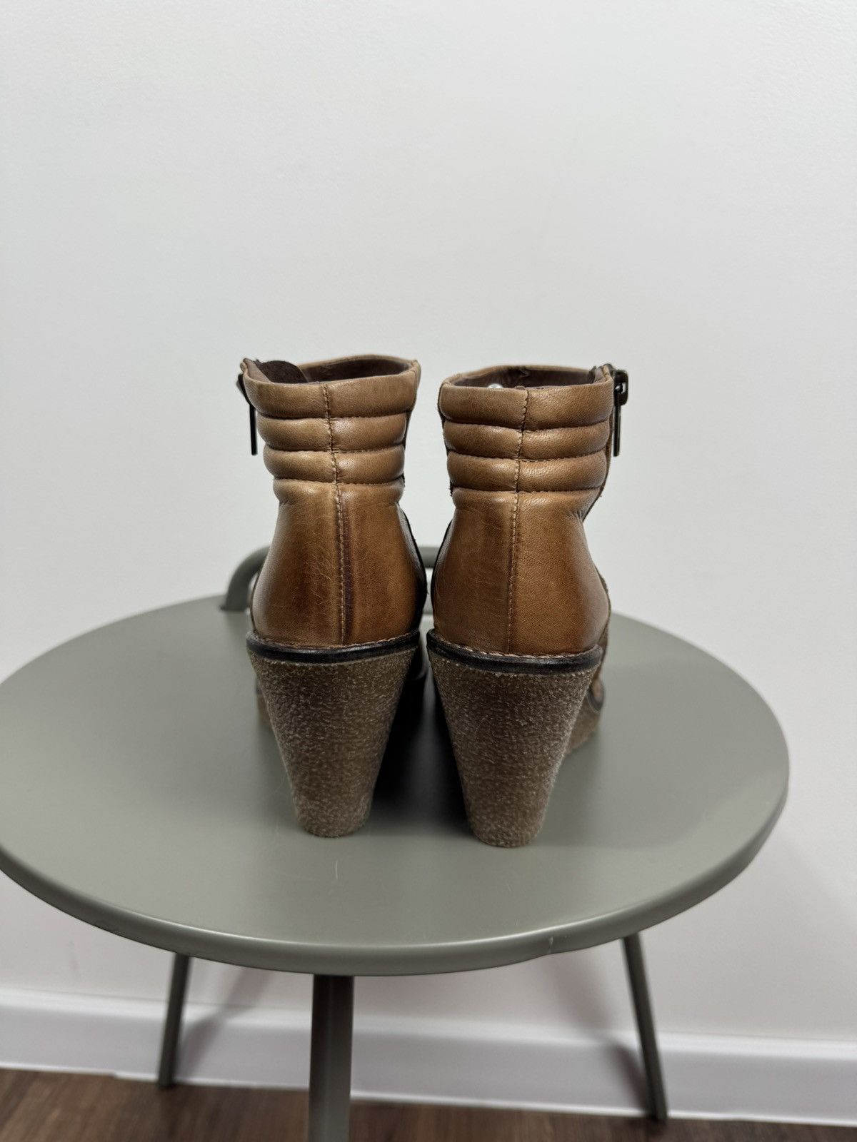 Buffalo London Buffalo Leather Wedge Heel Ankle Boots Brown EU 37 Zip Up Size US 6 / IT 36 - 4 Thumbnail