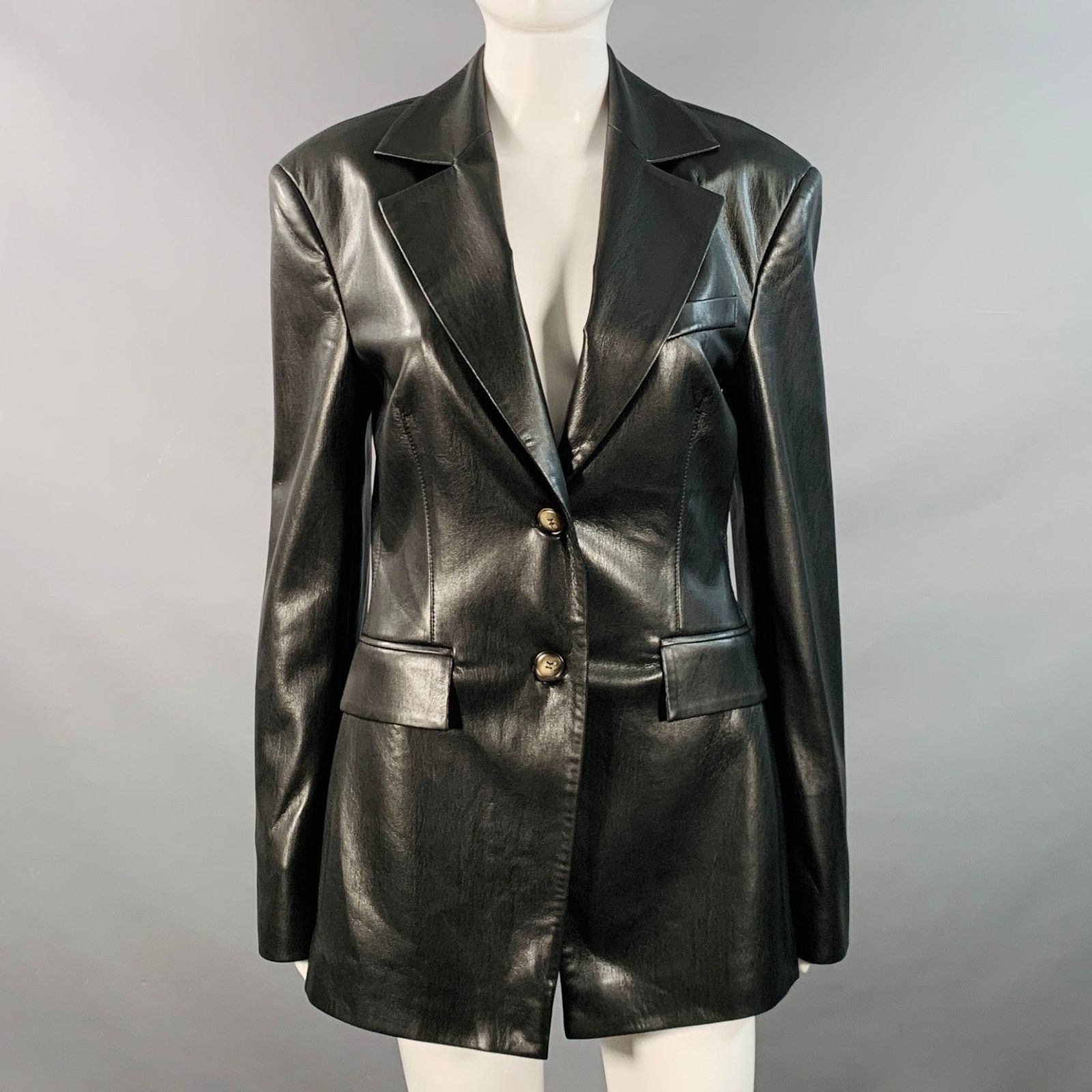 Nanushka NANUSHKA S Black Faux Leather Single Breasted Blazer Coat Size S / US 4 / IT 40 - 1 Thumbnail