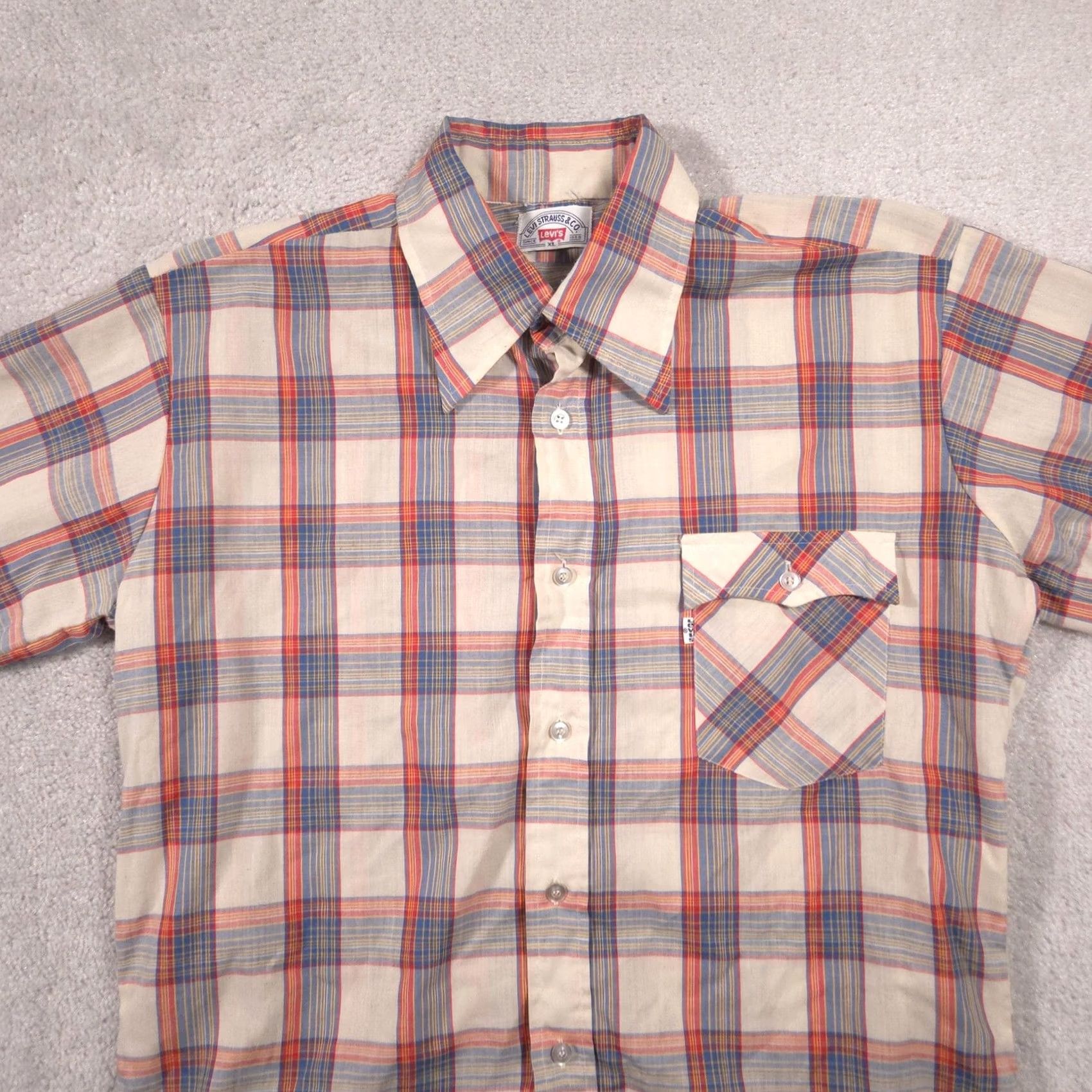 Levi's Levi's Shirt Mens XL Beige Plaid Button Front Short Sleeve Casual Summer Womens? Mens Size US XL / EU 56 / 4 - 3 Thumbnail