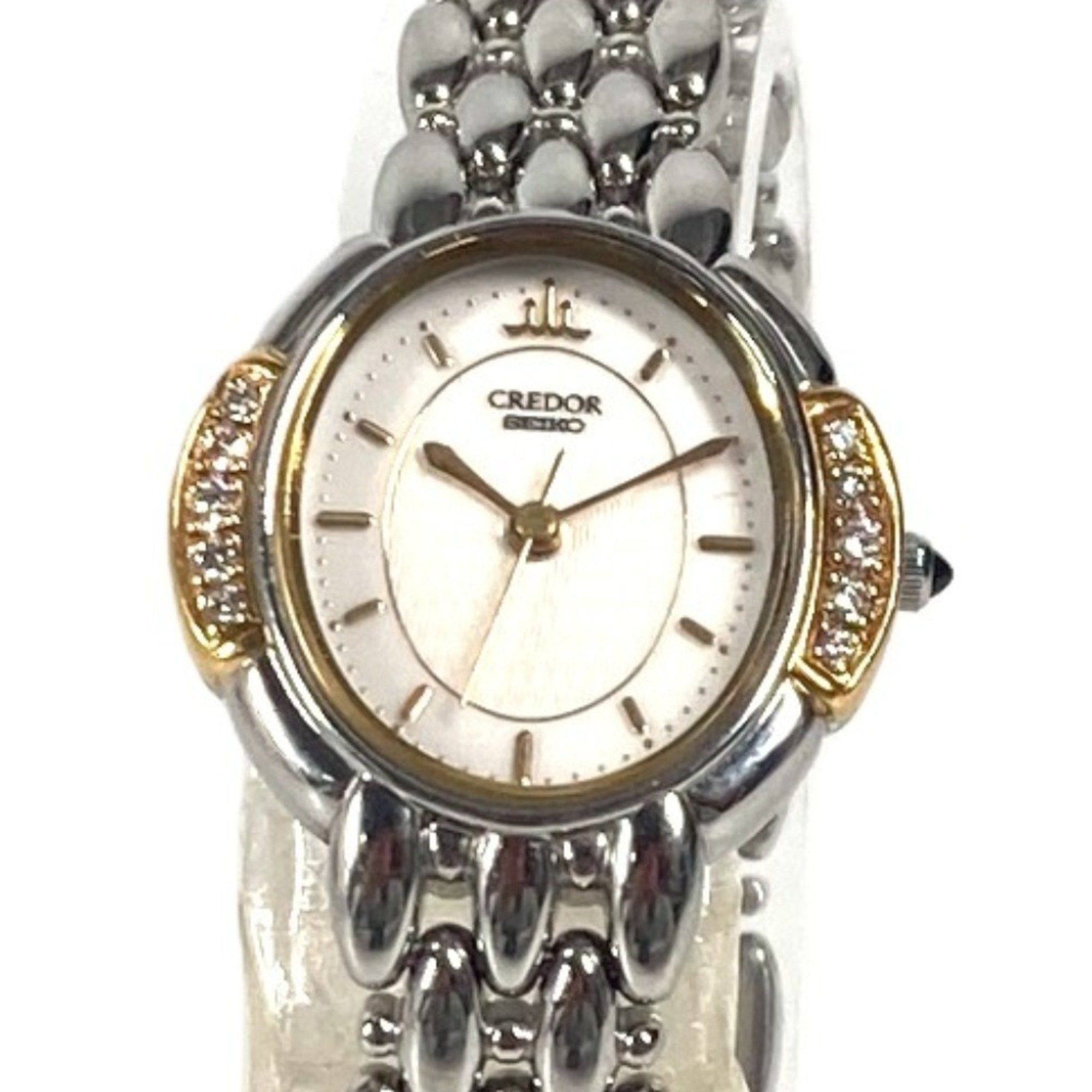SEIKO 2J81-5000 Credor Side Diamond Watch Women's Stainless Steel