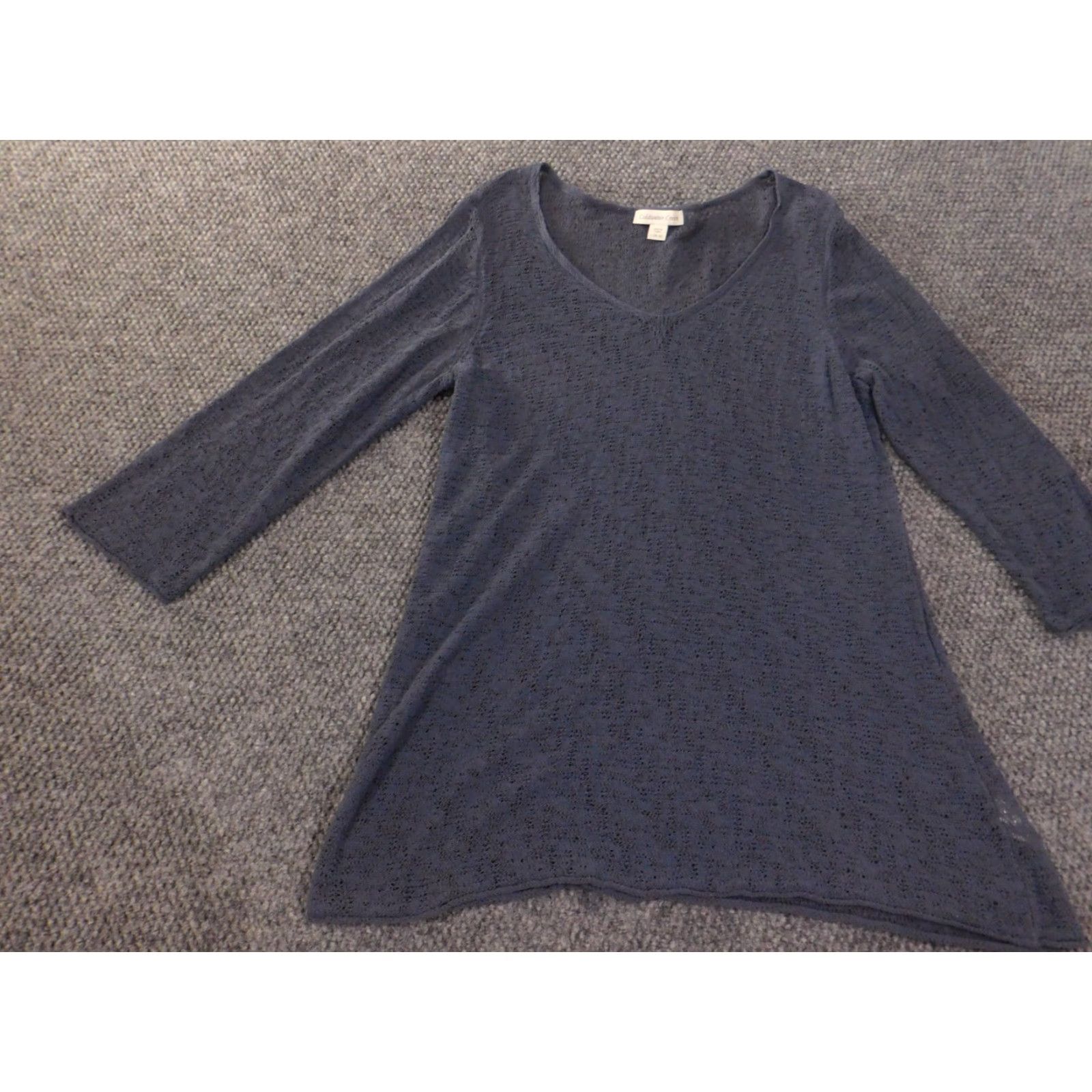 Coldwater Creek Coldwater Creek Blouse Shirt Womens L Blue Sheer Lace V-Neck Casual Long Sleeve Cap Sleeve Ruffle Cotton Polyester Basic Classic Size L / US 10 / IT 46 - 3 Thumbnail