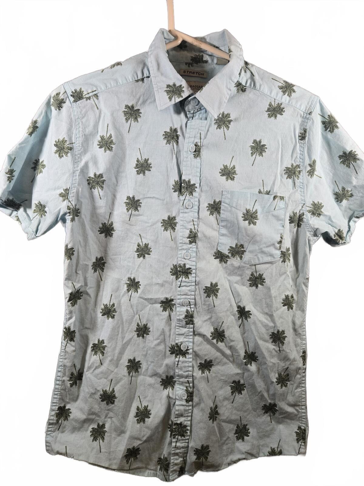 Haggar 🌴Blue M Tropical Palm Tree Button Down Shirt Skater Resort Size US M / EU 48-50 / 2 - 2 Thumbnail