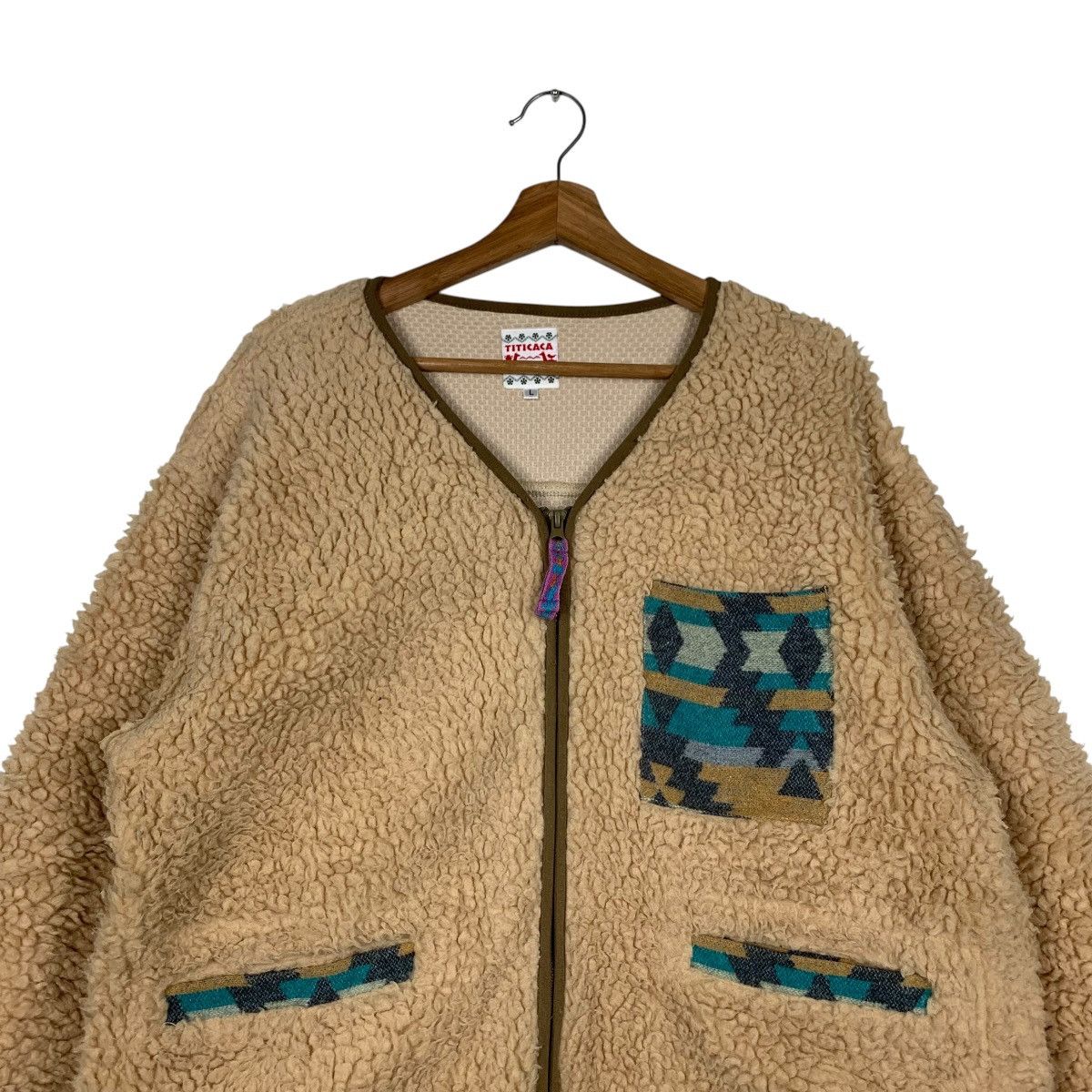 Japanese Brand TITICACA Deep Pile Fleece Jacket V Neck #2108-C92 Size US L / EU 52-54 / 3 - 2 Thumbnail