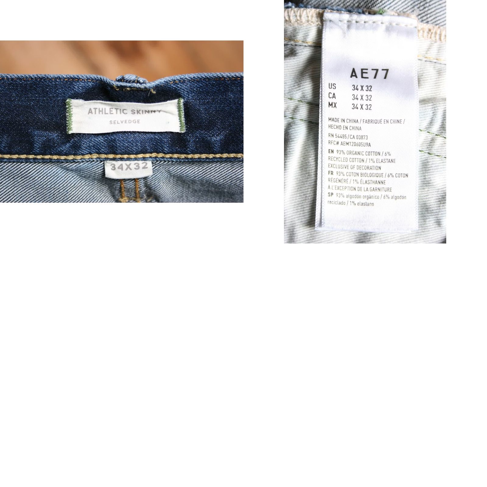 American Eagle Outfitters AE77 Athletic Skinny Stretch Selvedge Denim Blue Jeans 34x32 Regular Mens Athletic Fit Jeans Blue 34x32 - 31 Inseam Size US 33 - 8 Thumbnail