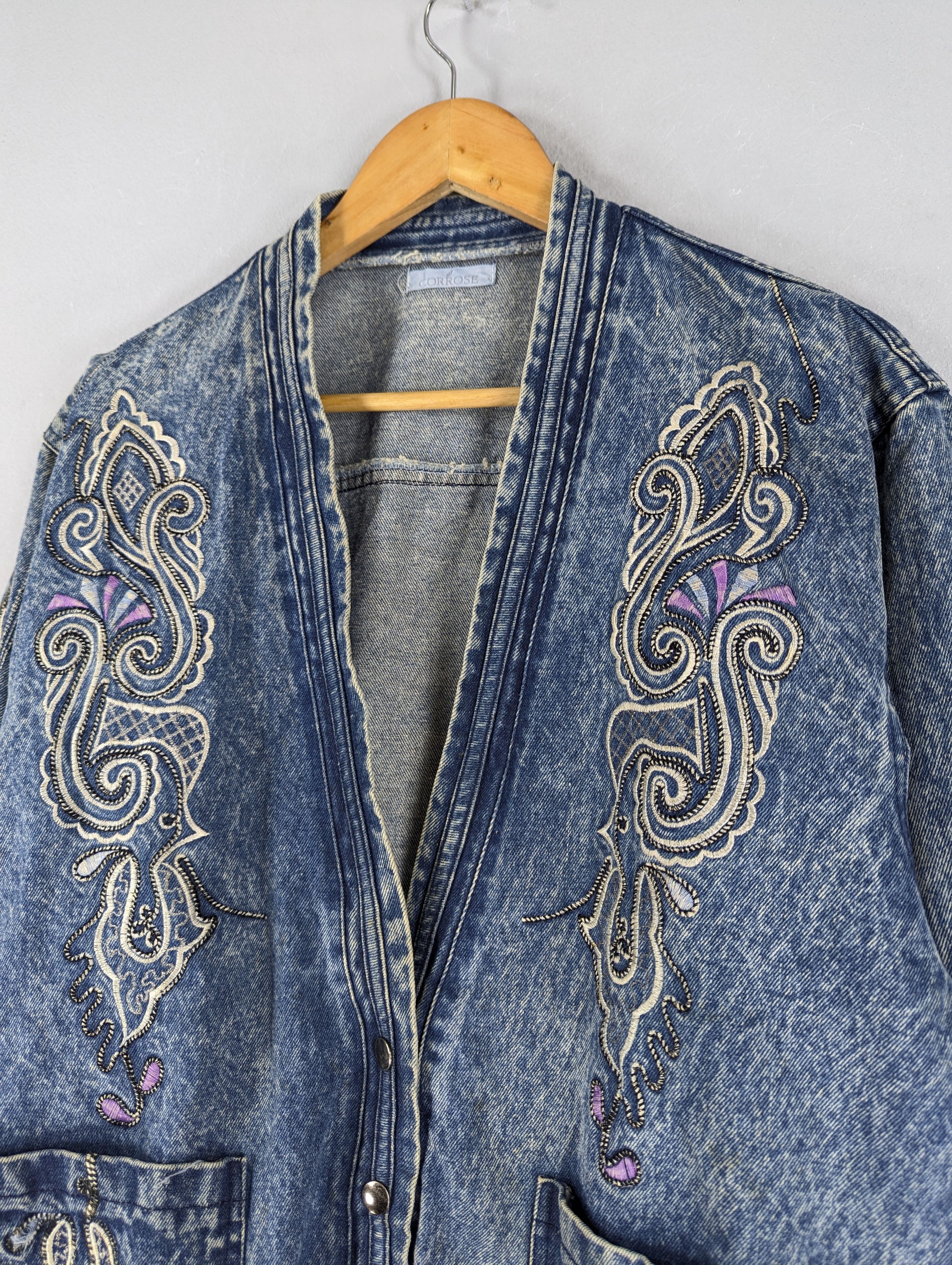 Vintage Corrose Cardigan Embroidery Denim Jacket