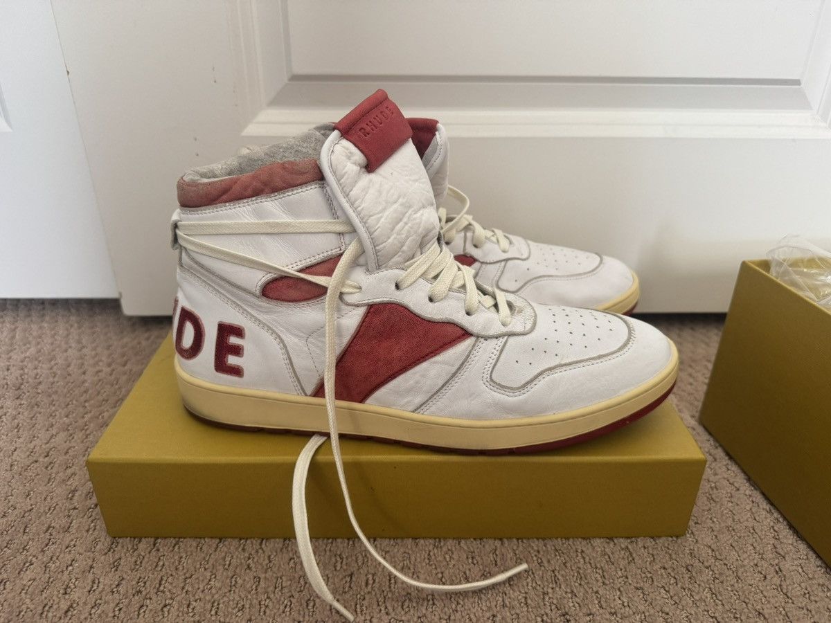 Rhude Rhude hi bball sneakers red/white leather Size US 12 / EU 45 - 5 Thumbnail