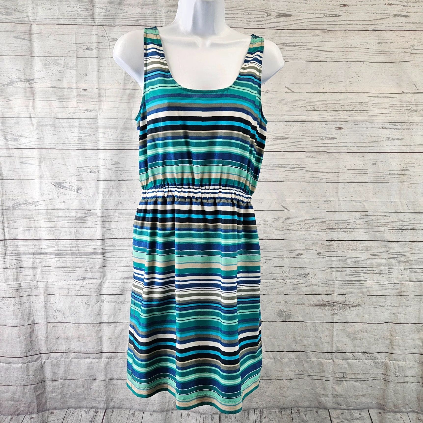 Loft LOFT Ann Taylor Womens Dress Stripe Sleeveless Scoop Neck Blue Green Sz S Short Tank Dress Womens Size S / US 4 / IT 40 - 2 Thumbnail